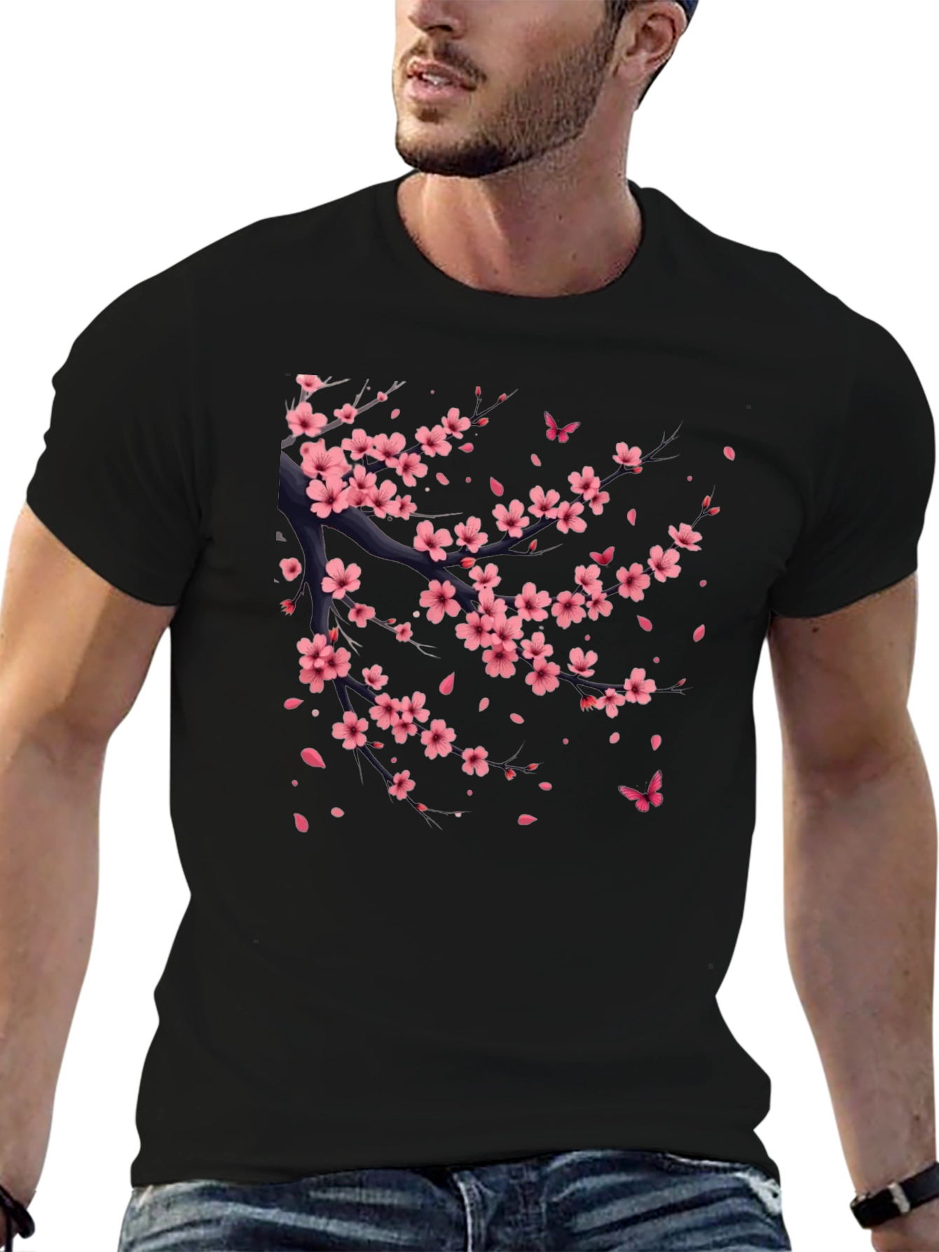 Cherry Blossom Print Black T-Shirt