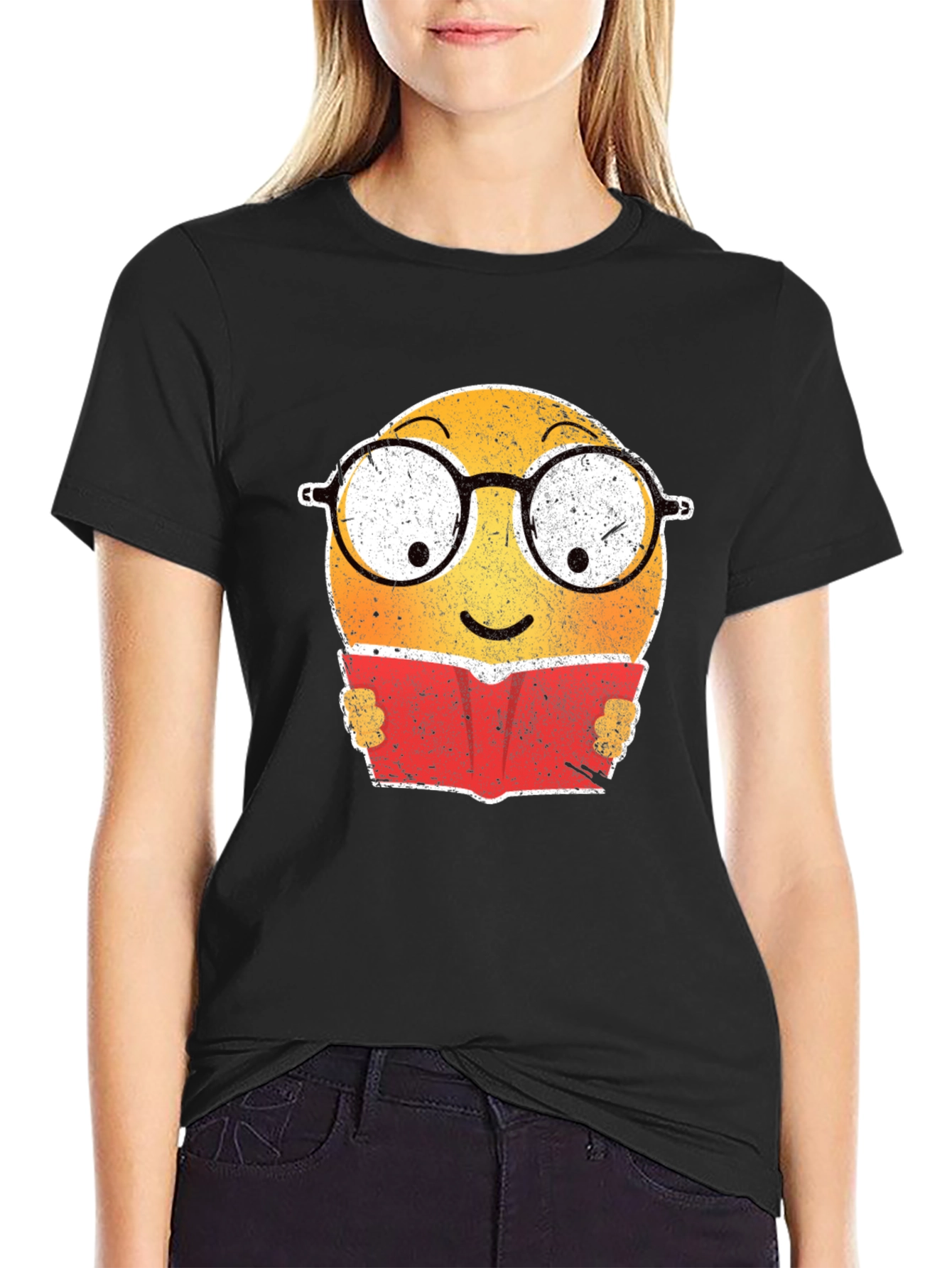 Bookworm Emoji Graphic T-Shirt - Black