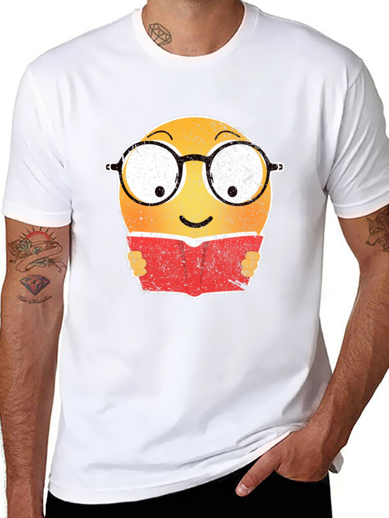 Bookworm Emoji Graphic T-Shirt - Black