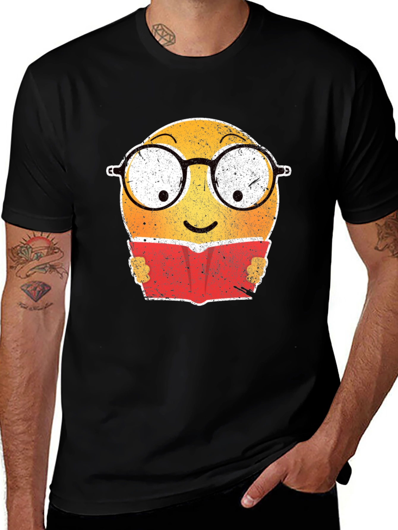 Bookworm Emoji Graphic T-Shirt - Black