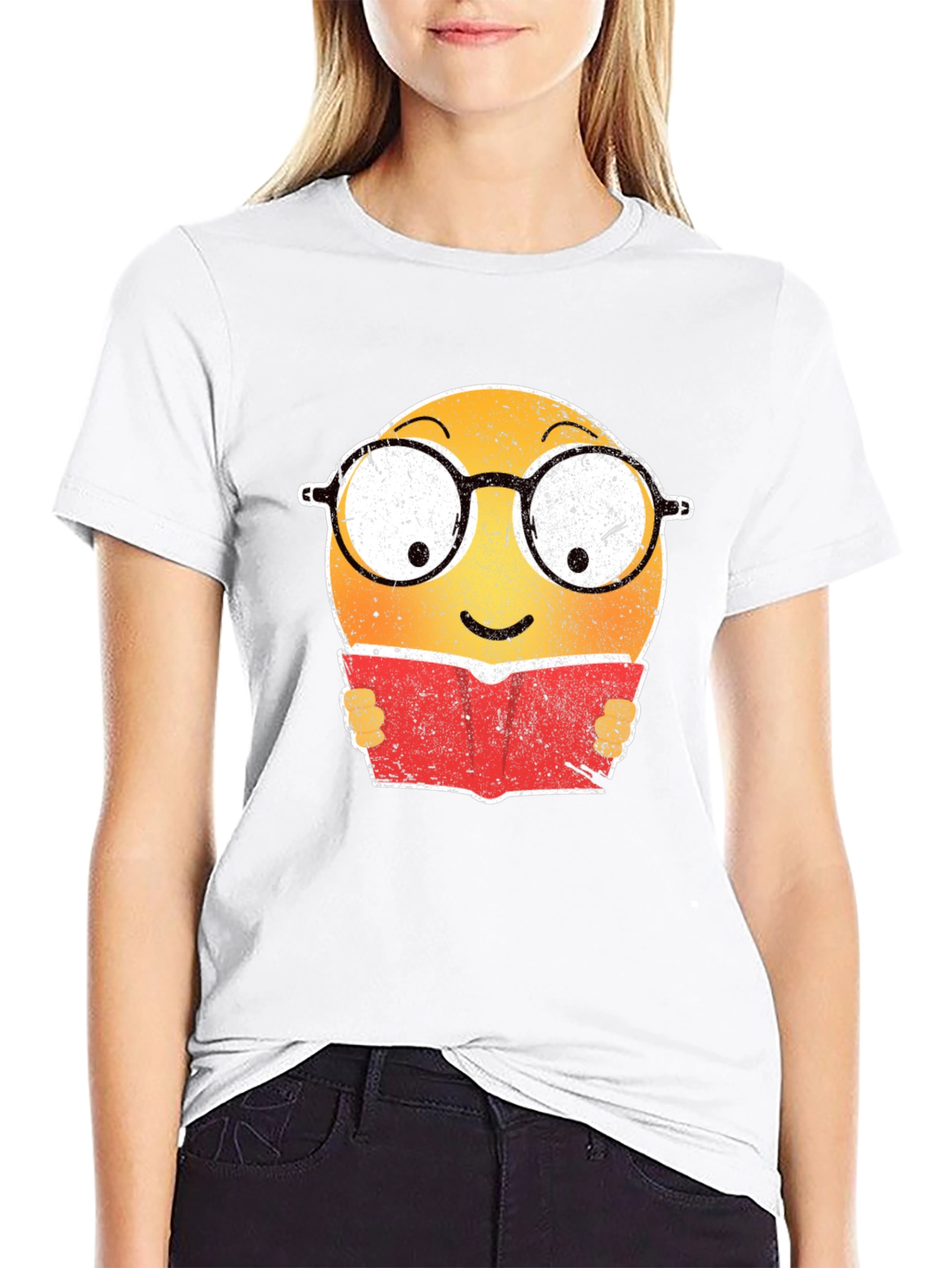 Bookworm Emoji Graphic T-Shirt - Black