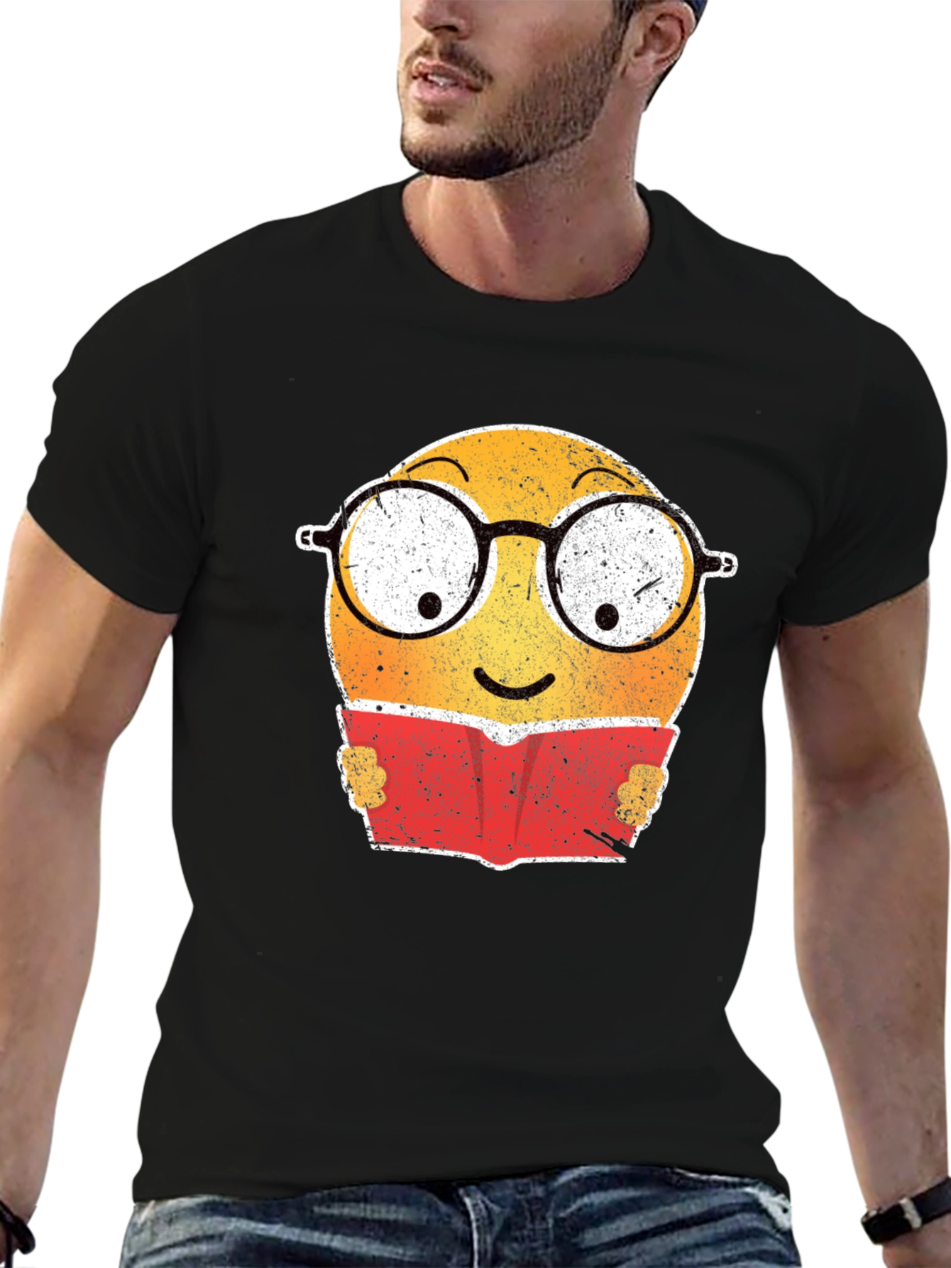 Bookworm Emoji Graphic T-Shirt - Black