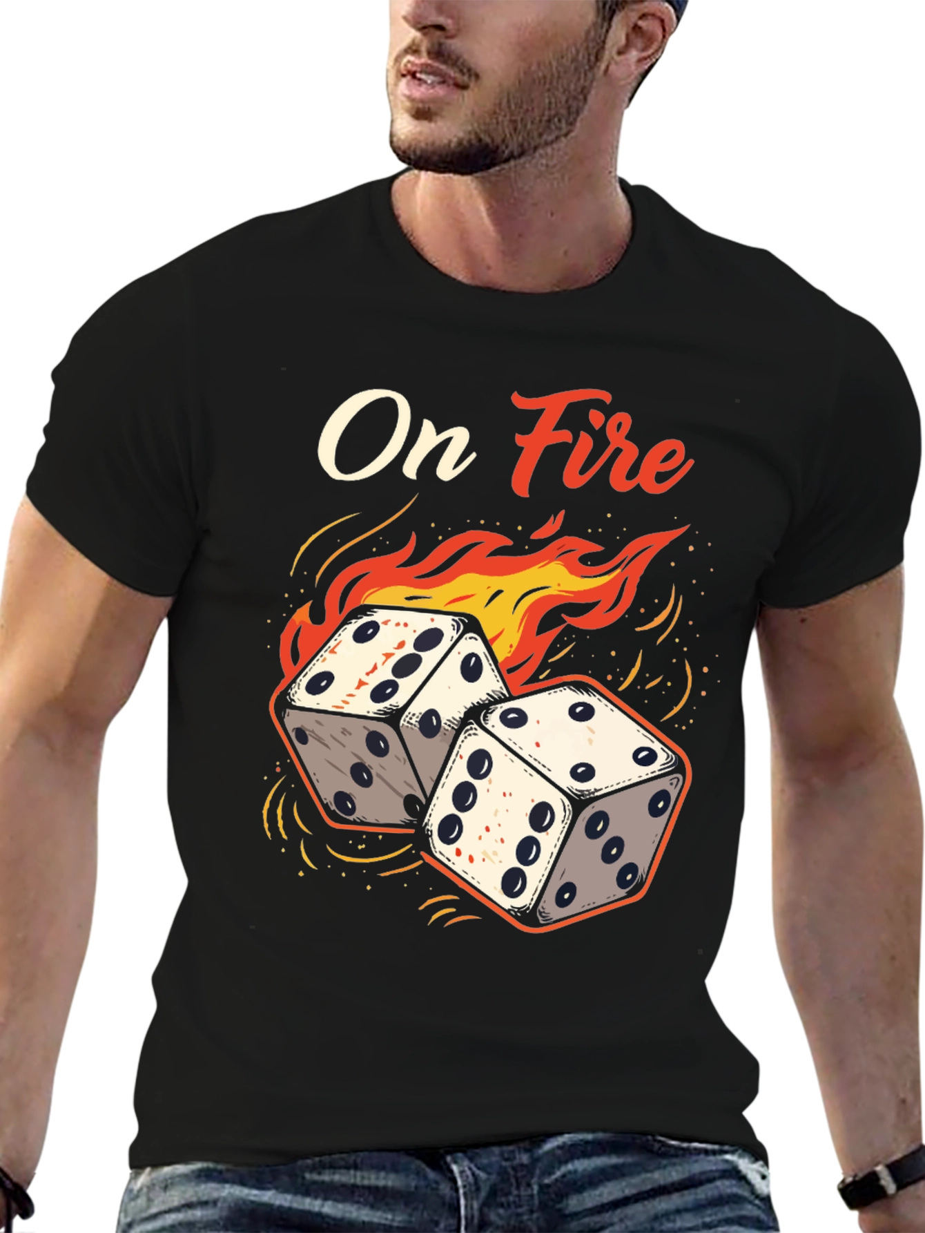 On Fire Dice Graphic Tee - Lucky Gamble T-Shirt