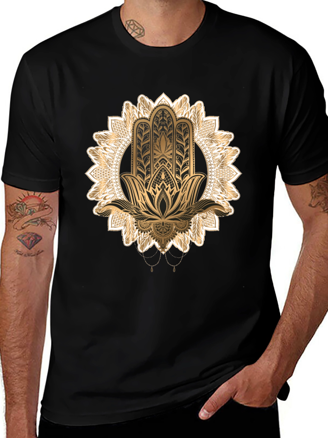 Hamsa Mandala Graphic Tee - Black