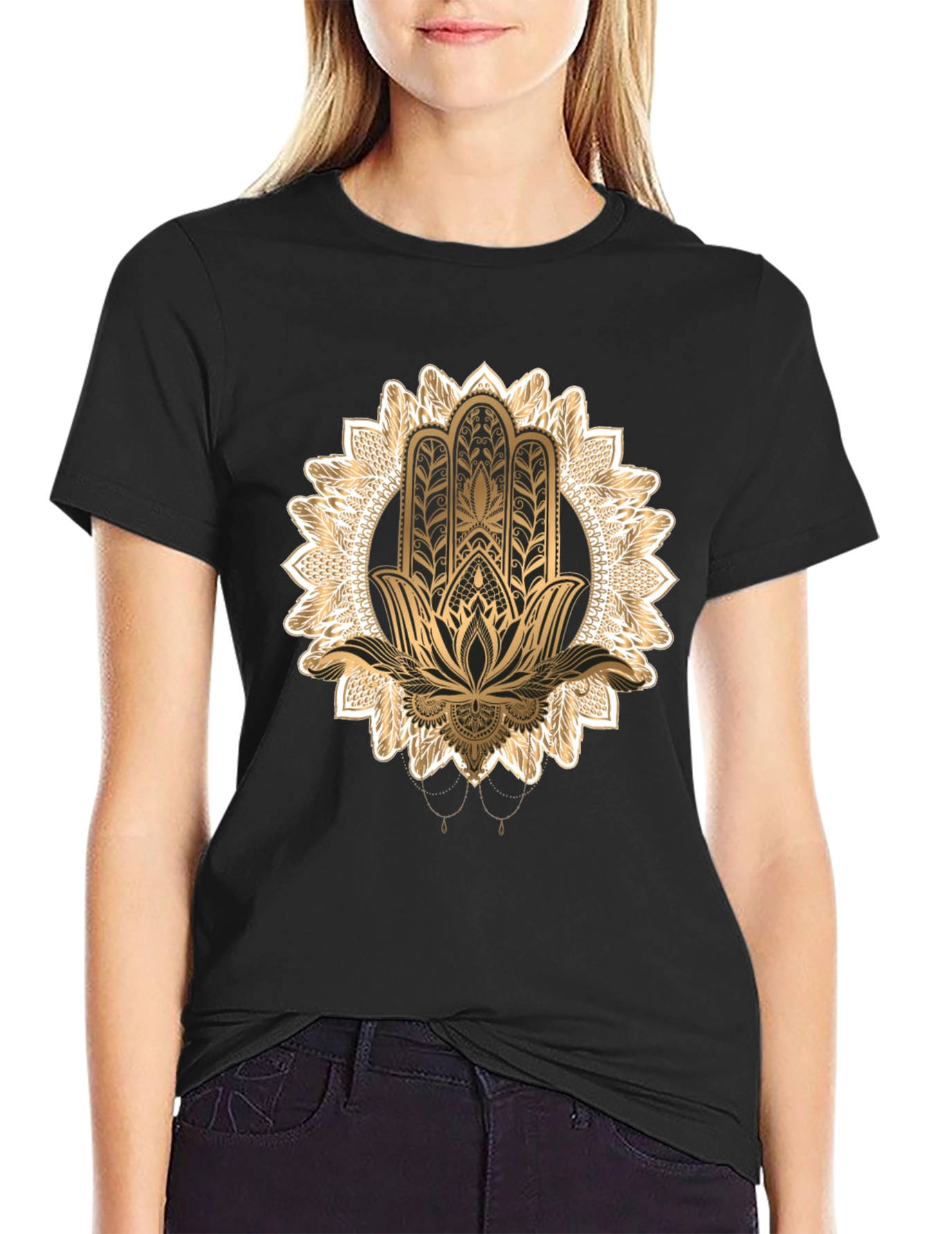 Hamsa Mandala Graphic Tee - Black