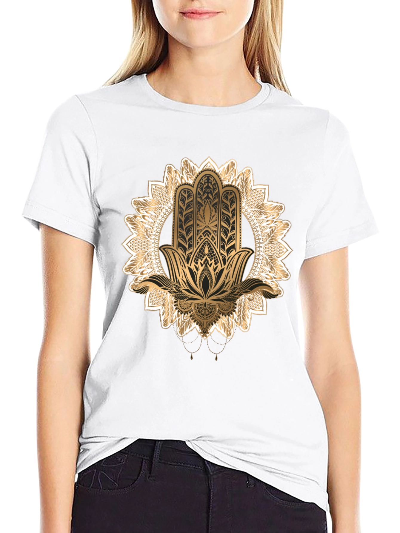 Hamsa Mandala Graphic Tee - Black