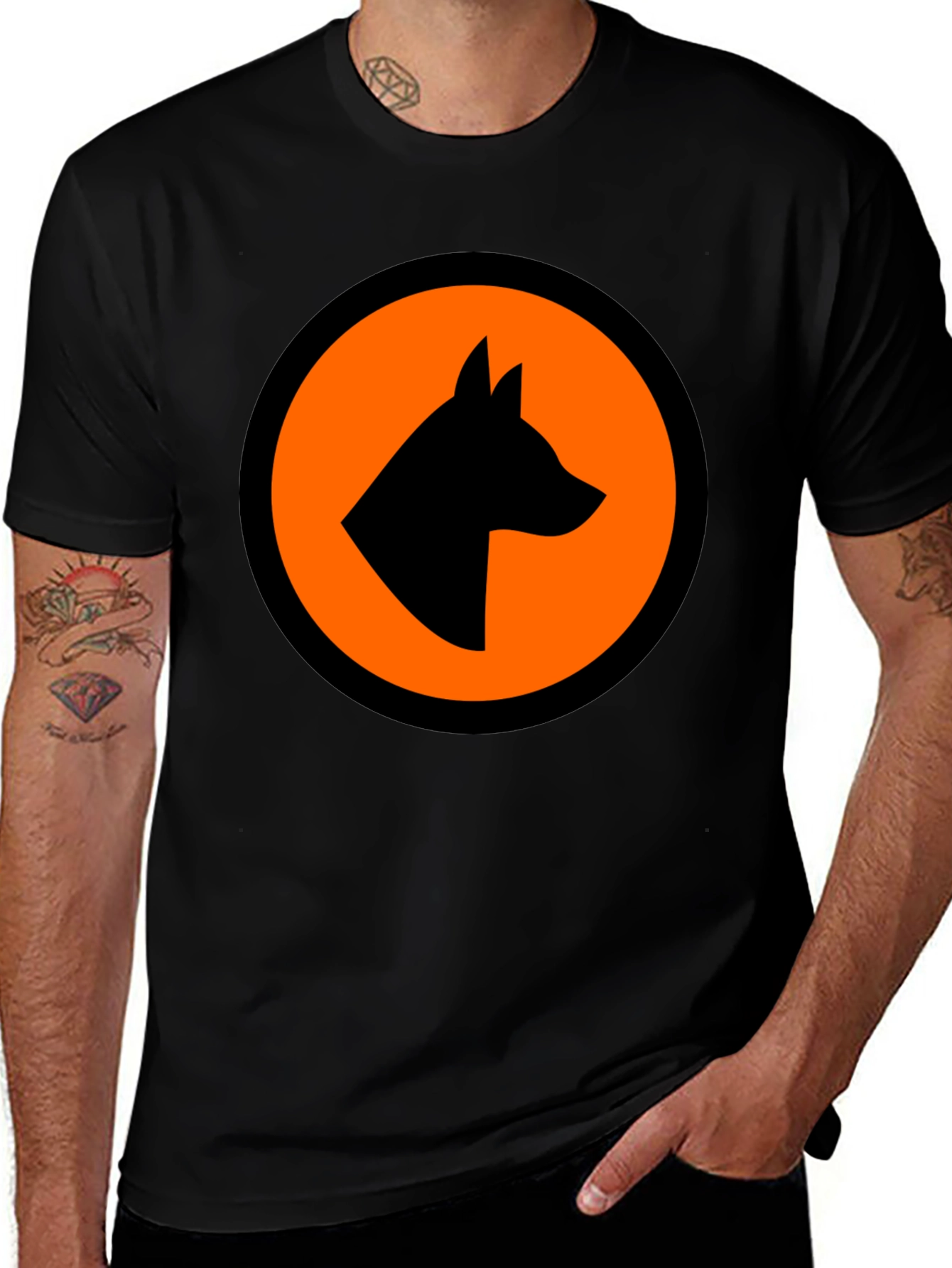 Bold Graphic Tee - Dog Silhouette in Circle Design