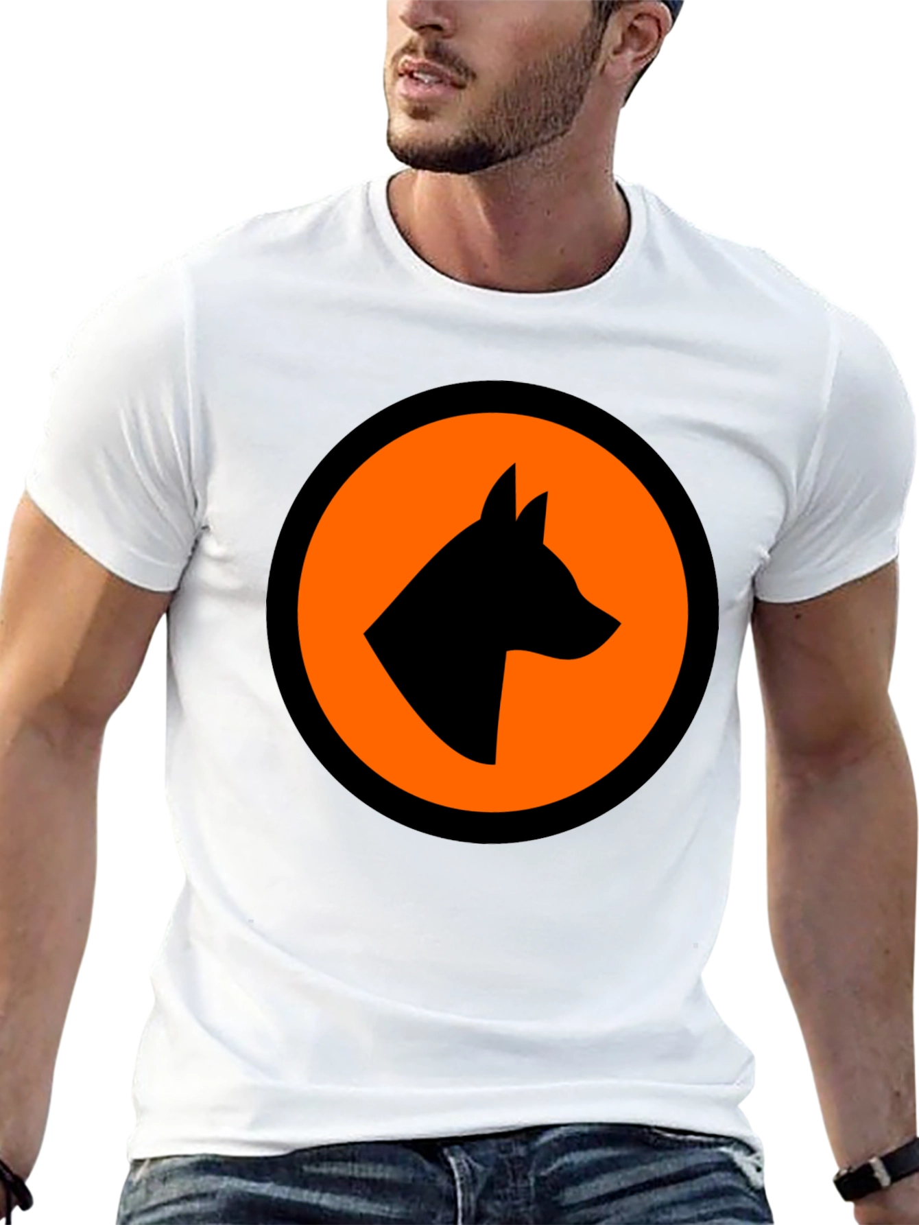 Bold Graphic Tee - Dog Silhouette in Circle Design