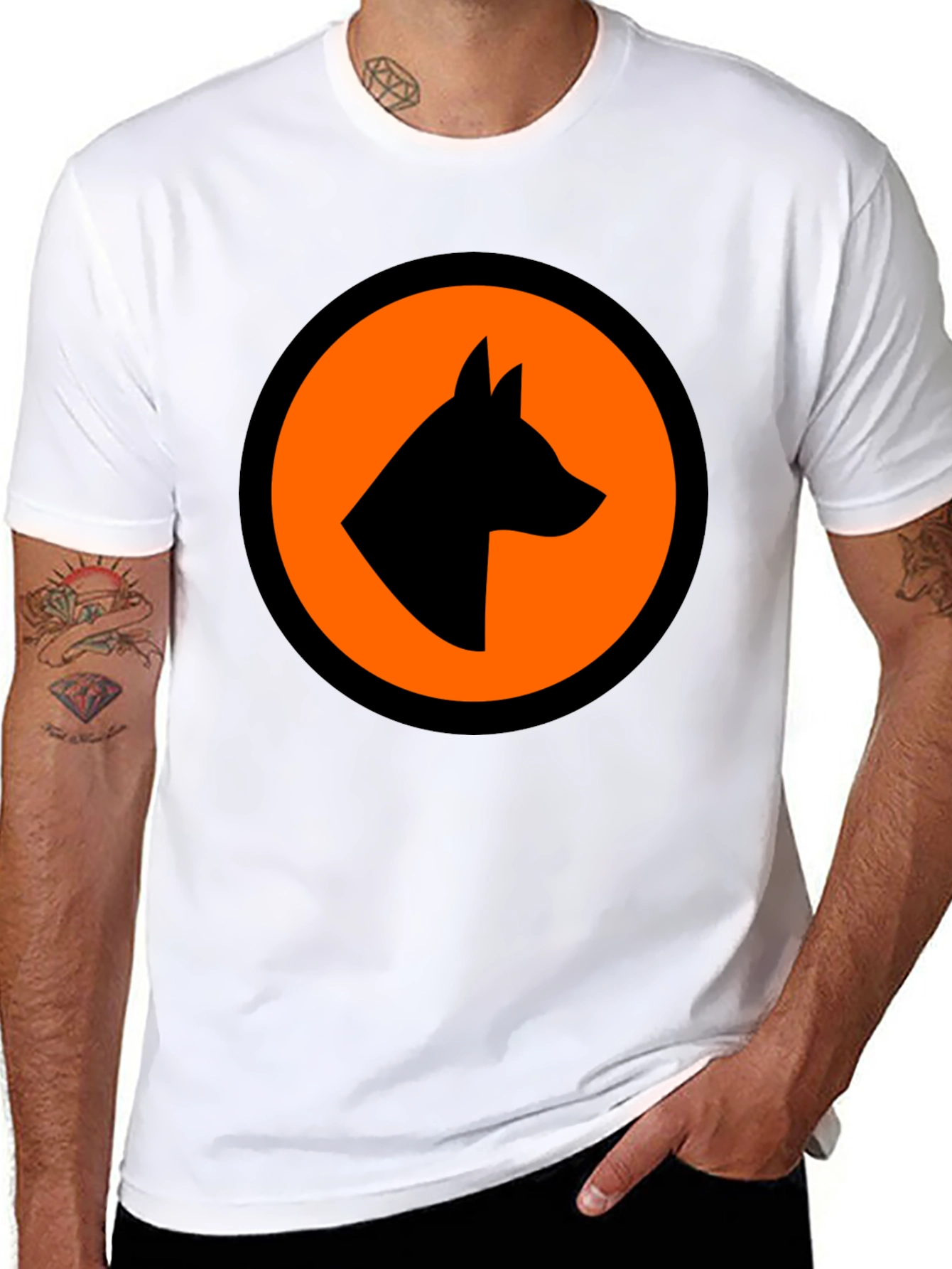 Bold Graphic Tee - Dog Silhouette in Circle Design