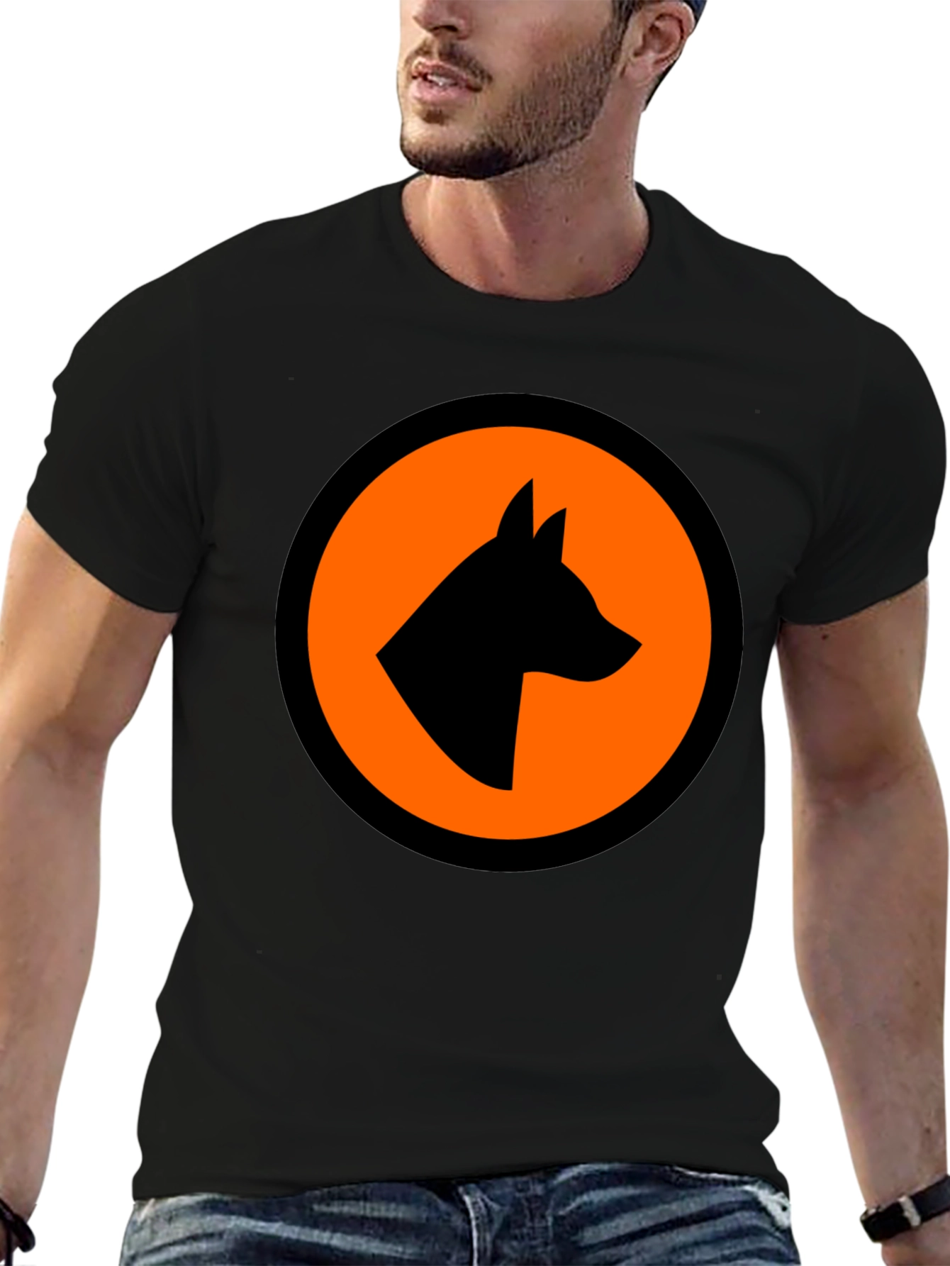 Bold Graphic Tee - Dog Silhouette in Circle Design