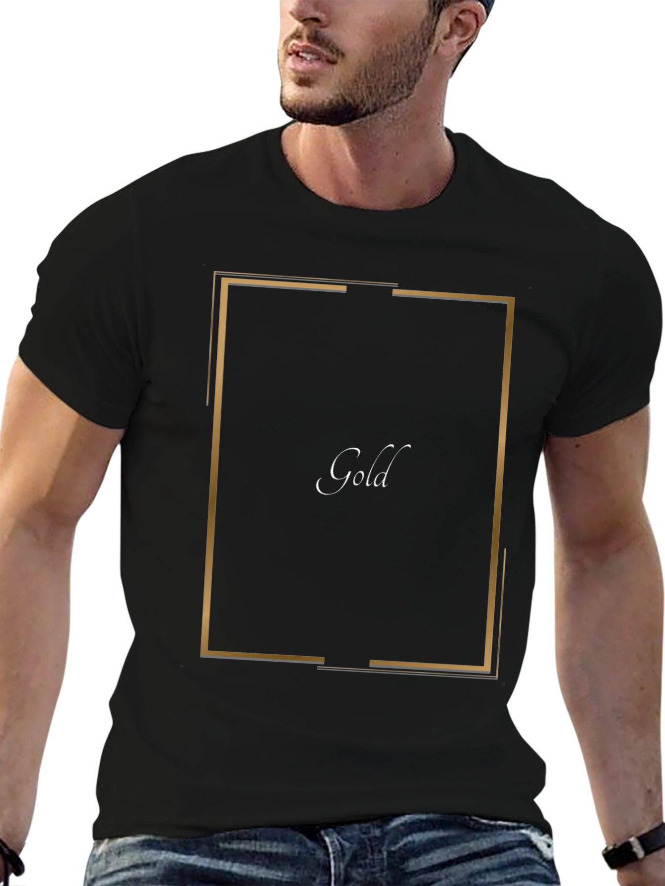 Gold Design Black T-Shirt - Modern Graphic Tee