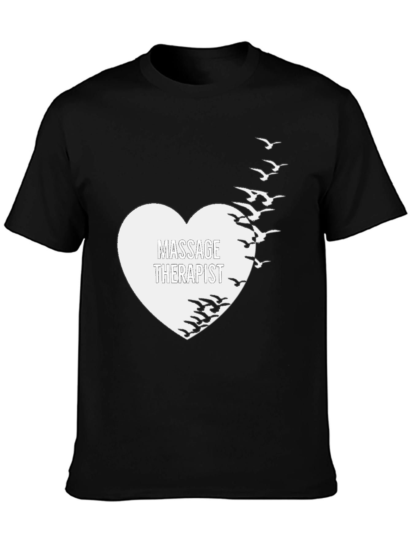 Massage Therapist Heart & Birds Black T-Shirt