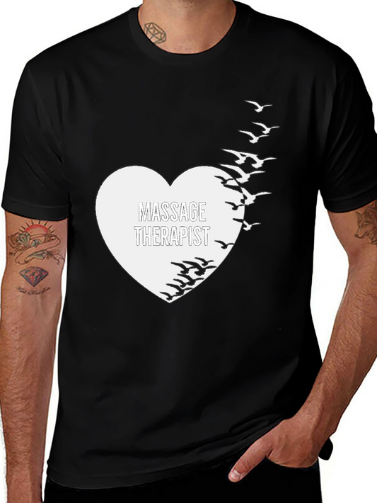 Massage Therapist Heart & Birds Black T-Shirt