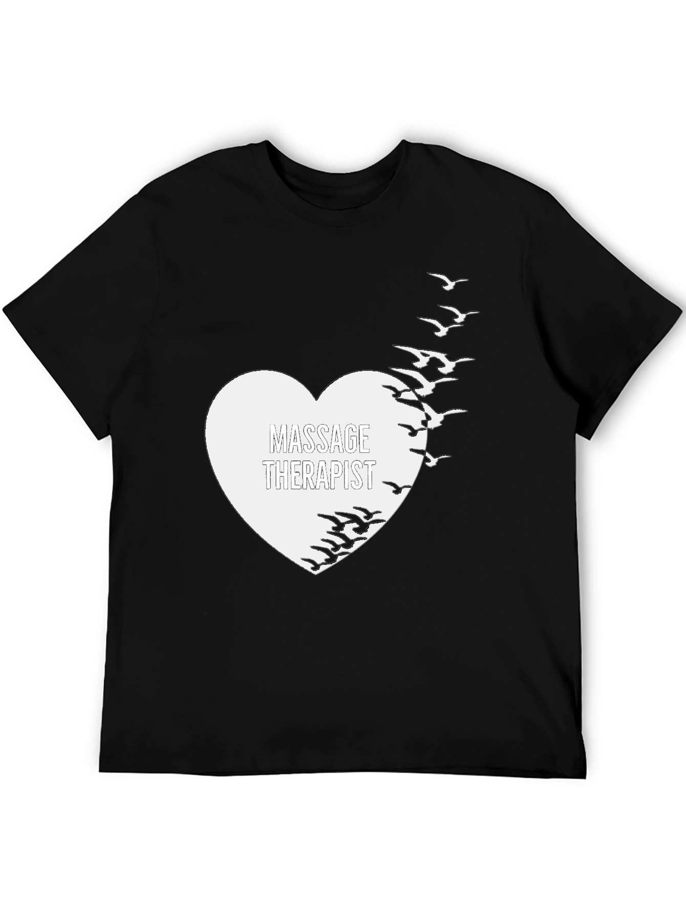 Massage Therapist Heart & Birds Black T-Shirt