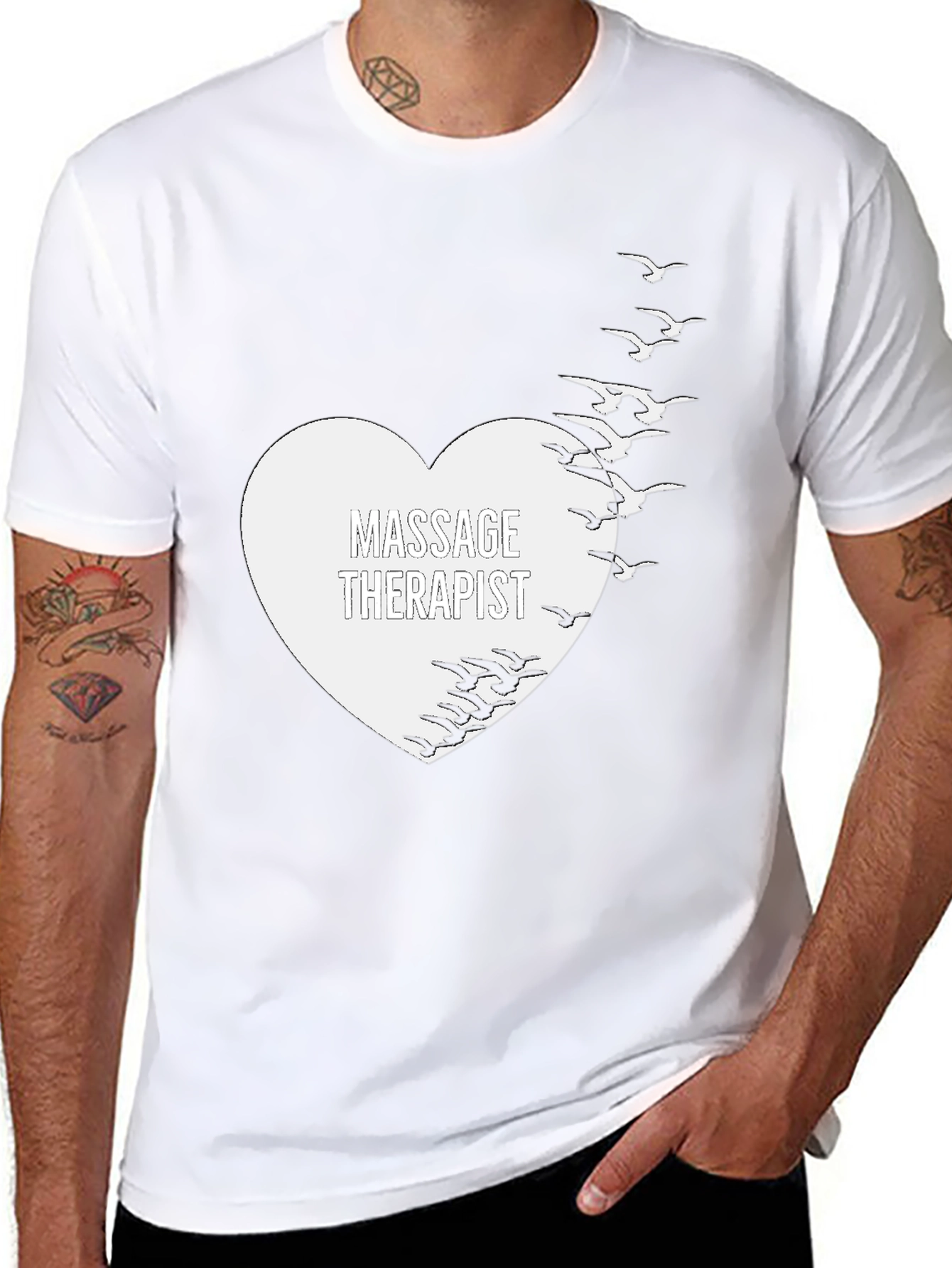 Massage Therapist Heart & Birds Black T-Shirt