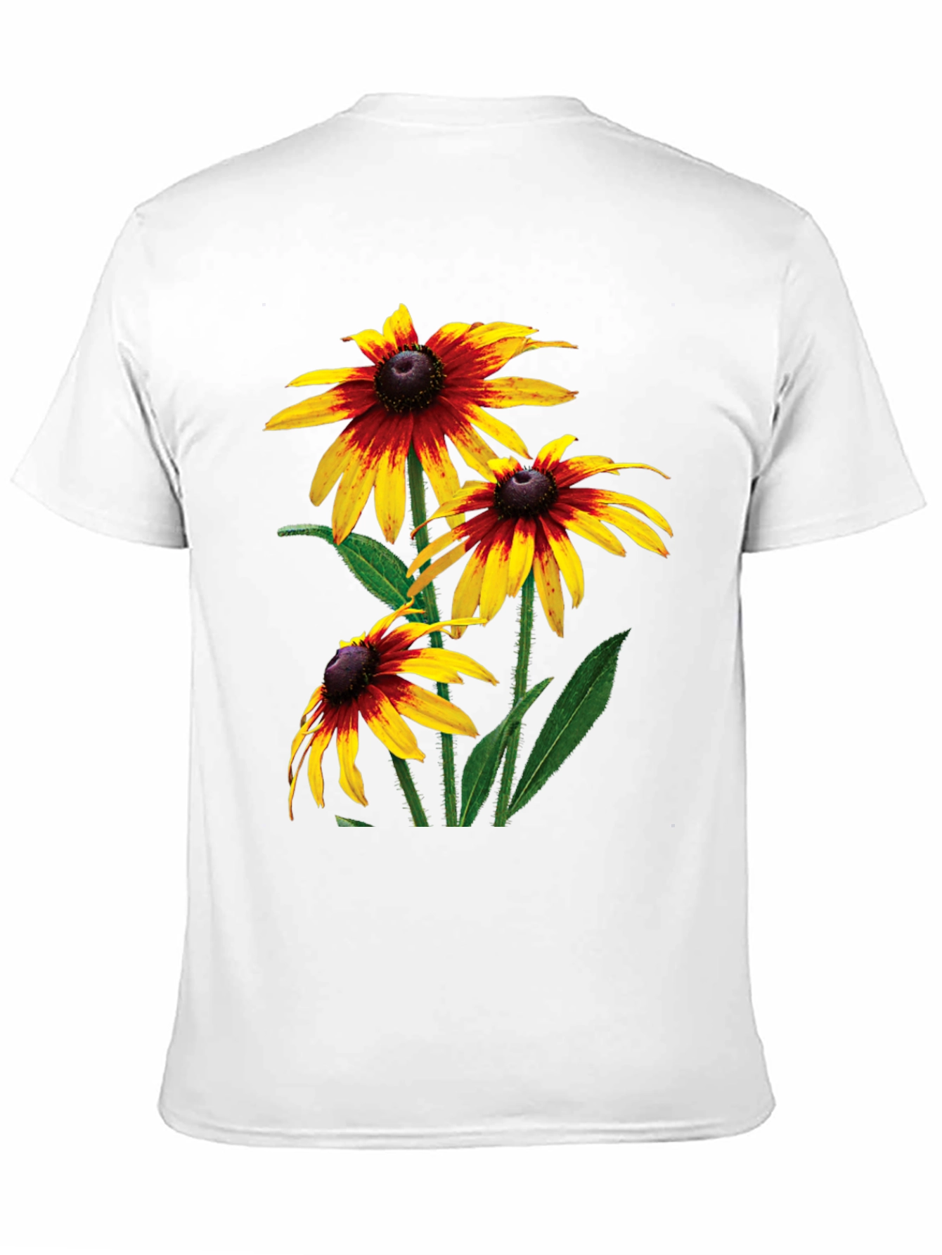 Black T-Shirt with Rudbeckia Flower Print