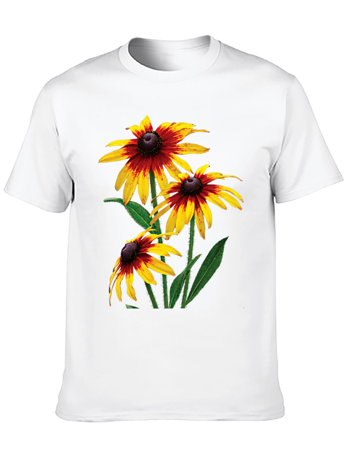 Black T-Shirt with Rudbeckia Flower Print