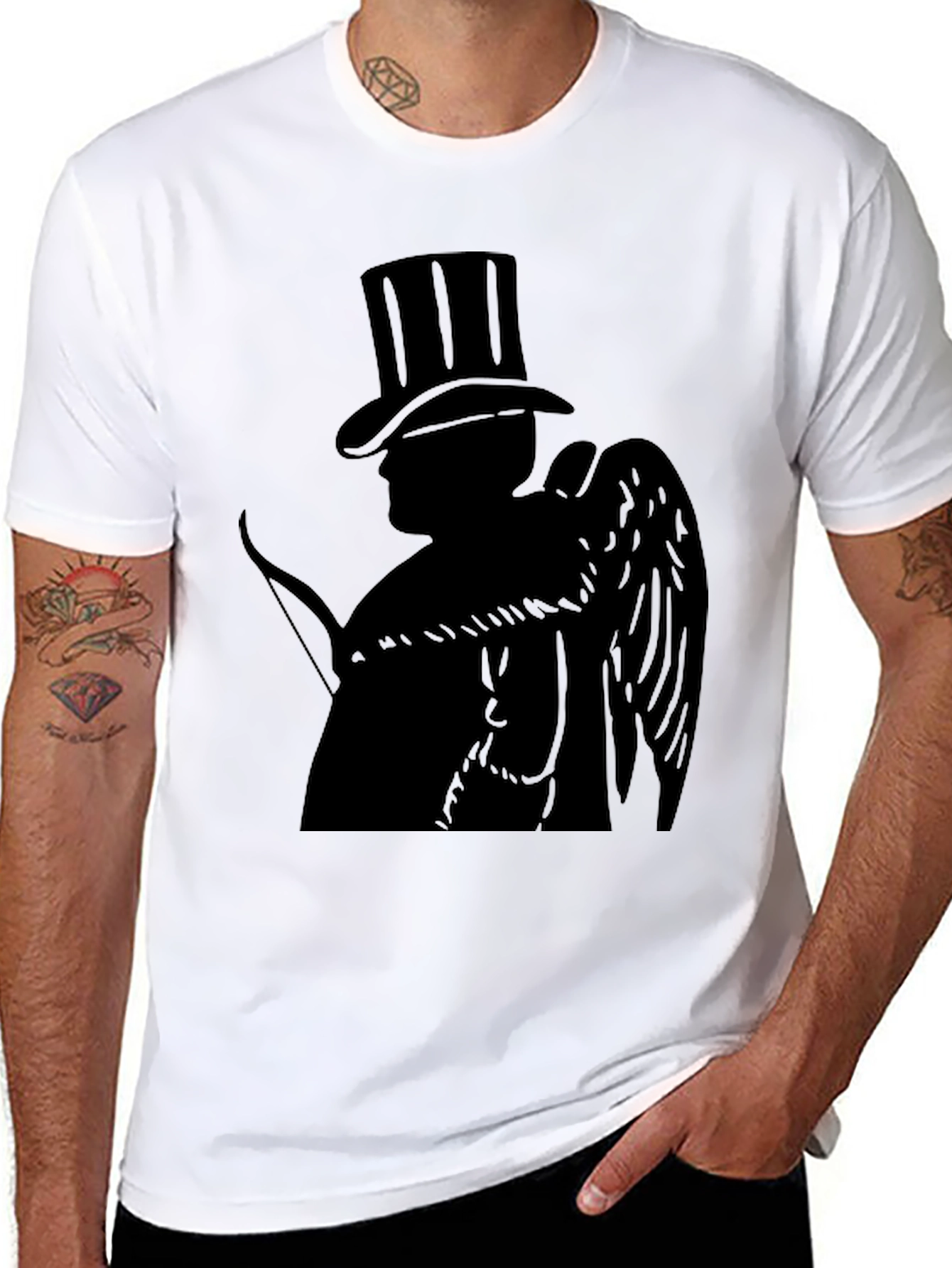 Top Hat Cupid Black T-Shirt - Angelic Style