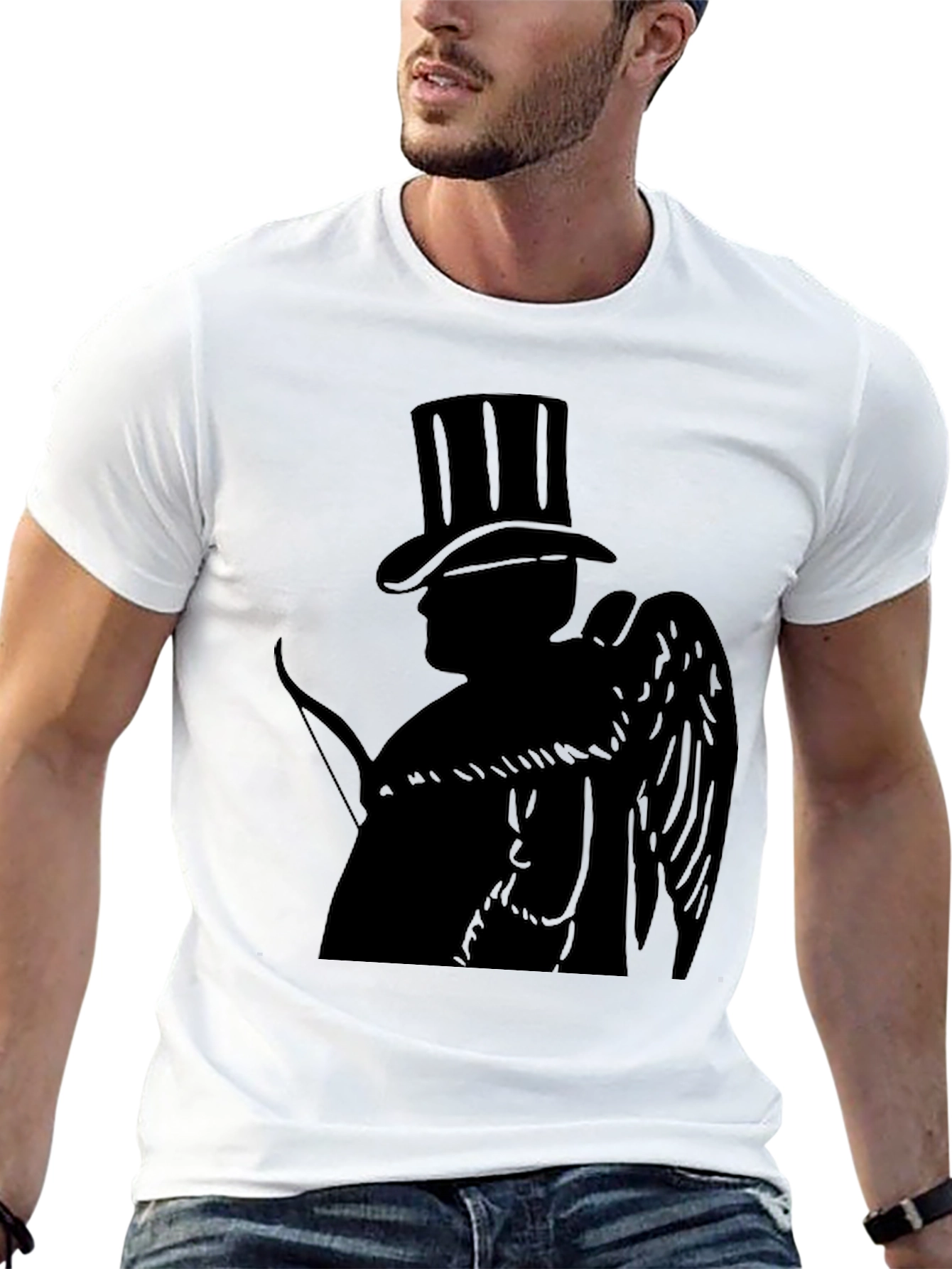 Top Hat Cupid Black T-Shirt - Angelic Style