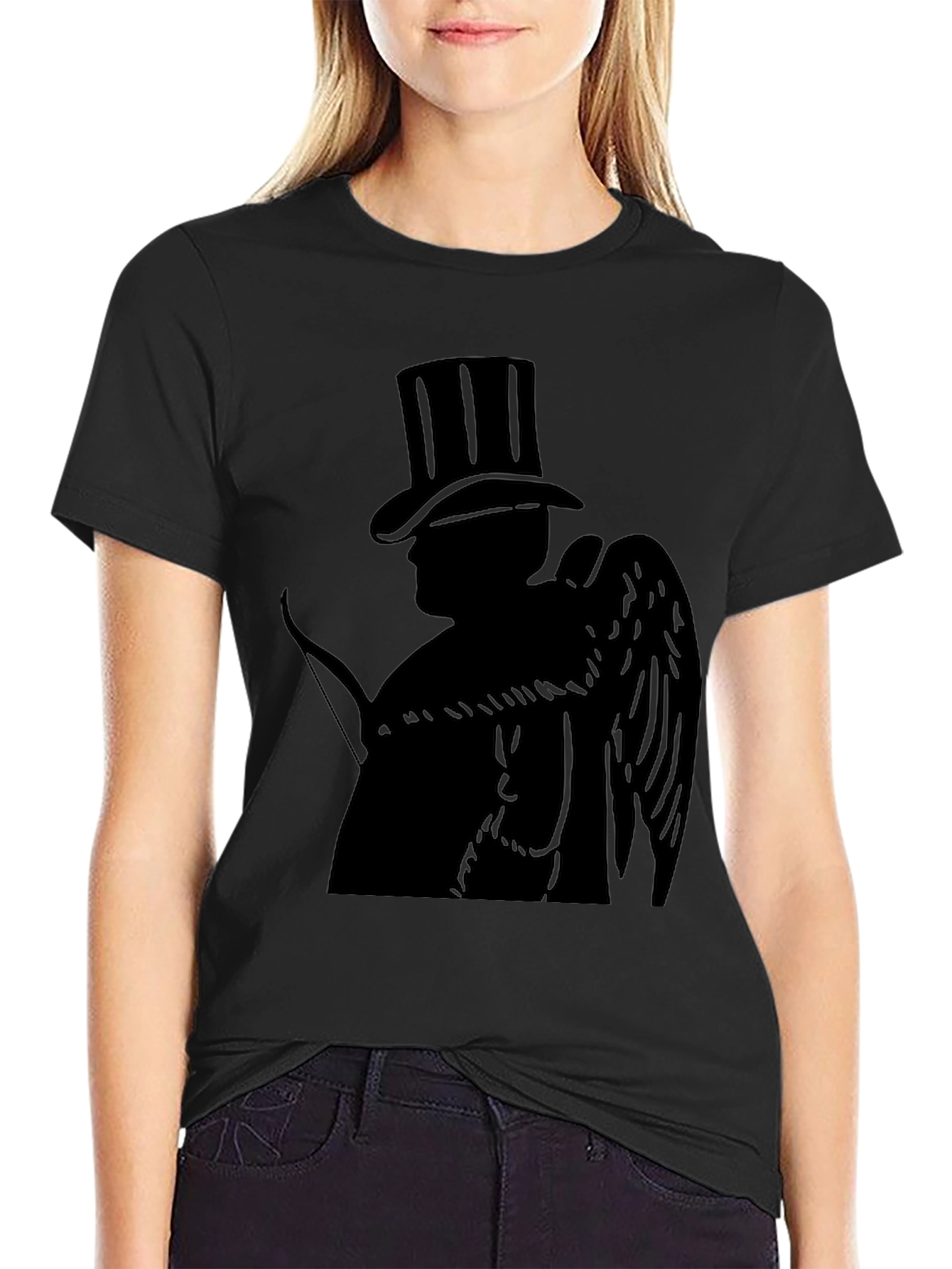 Top Hat Cupid Black T-Shirt - Angelic Style