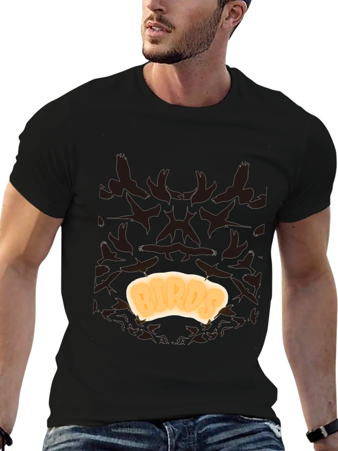 Birds T-Shirt - Black Cotton Tee with Unique Design