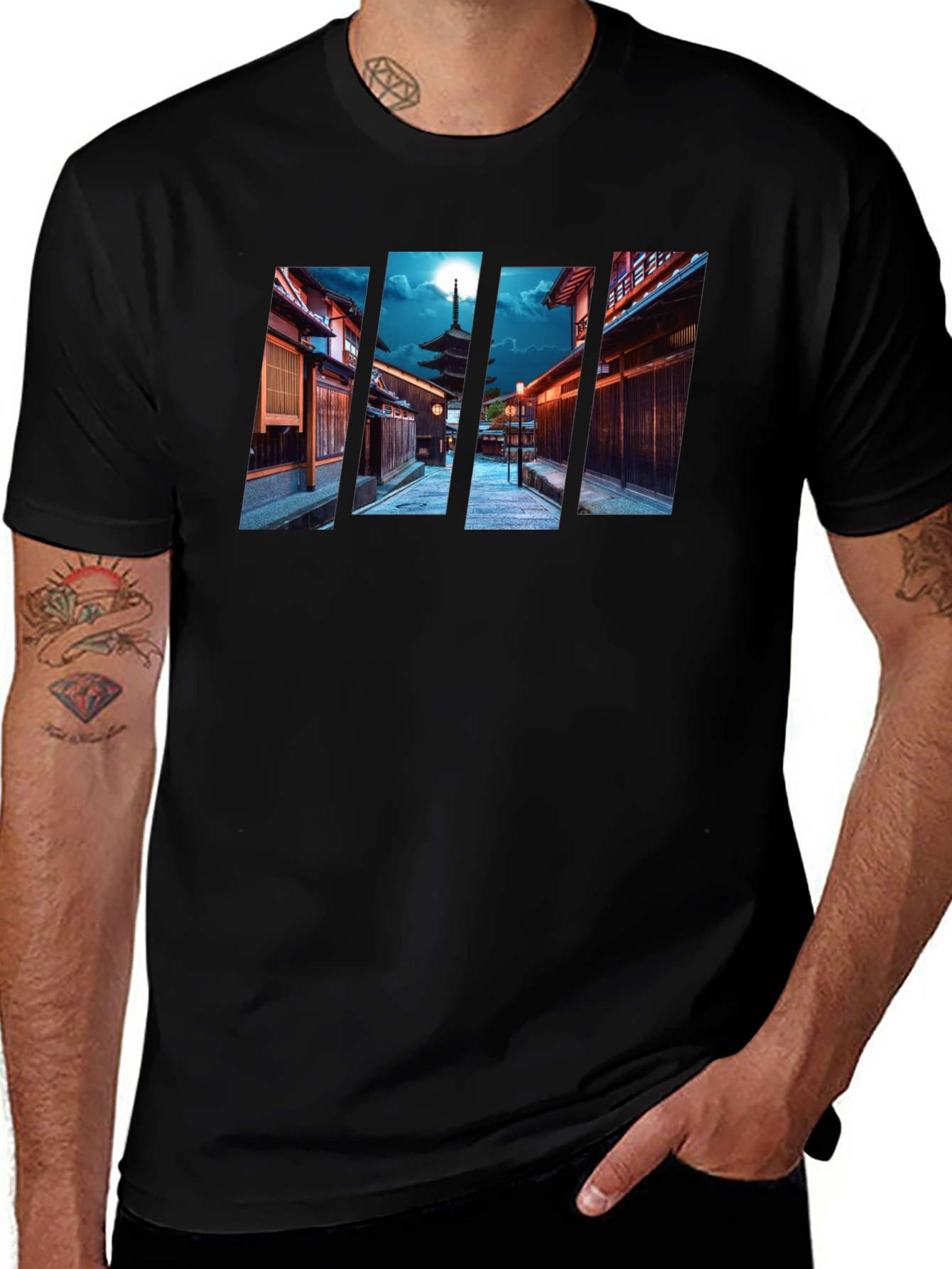Kyoto Pagoda Graphic Tee - Cityscape Black T-Shirt