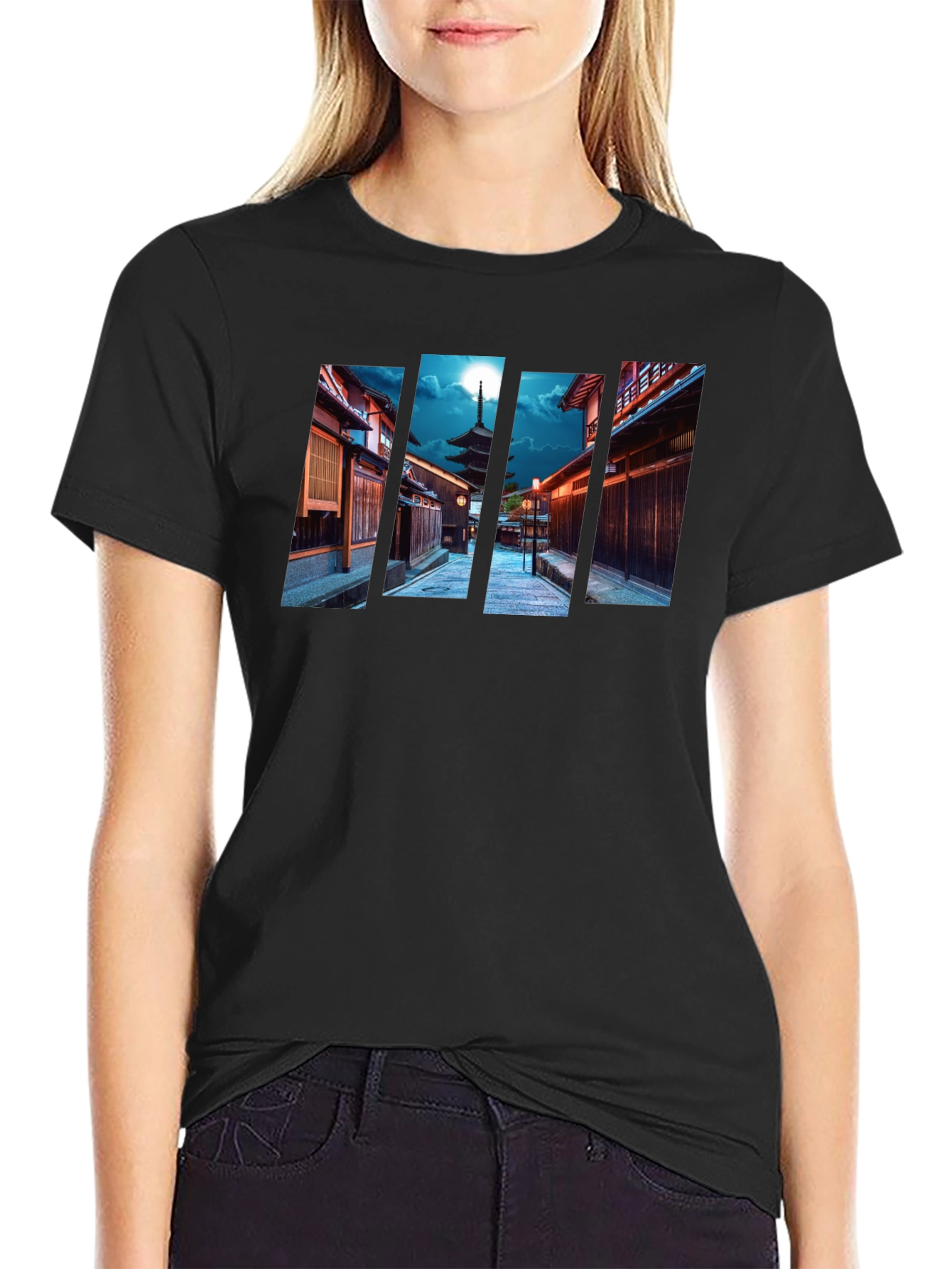 Kyoto Pagoda Graphic Tee - Cityscape Black T-Shirt
