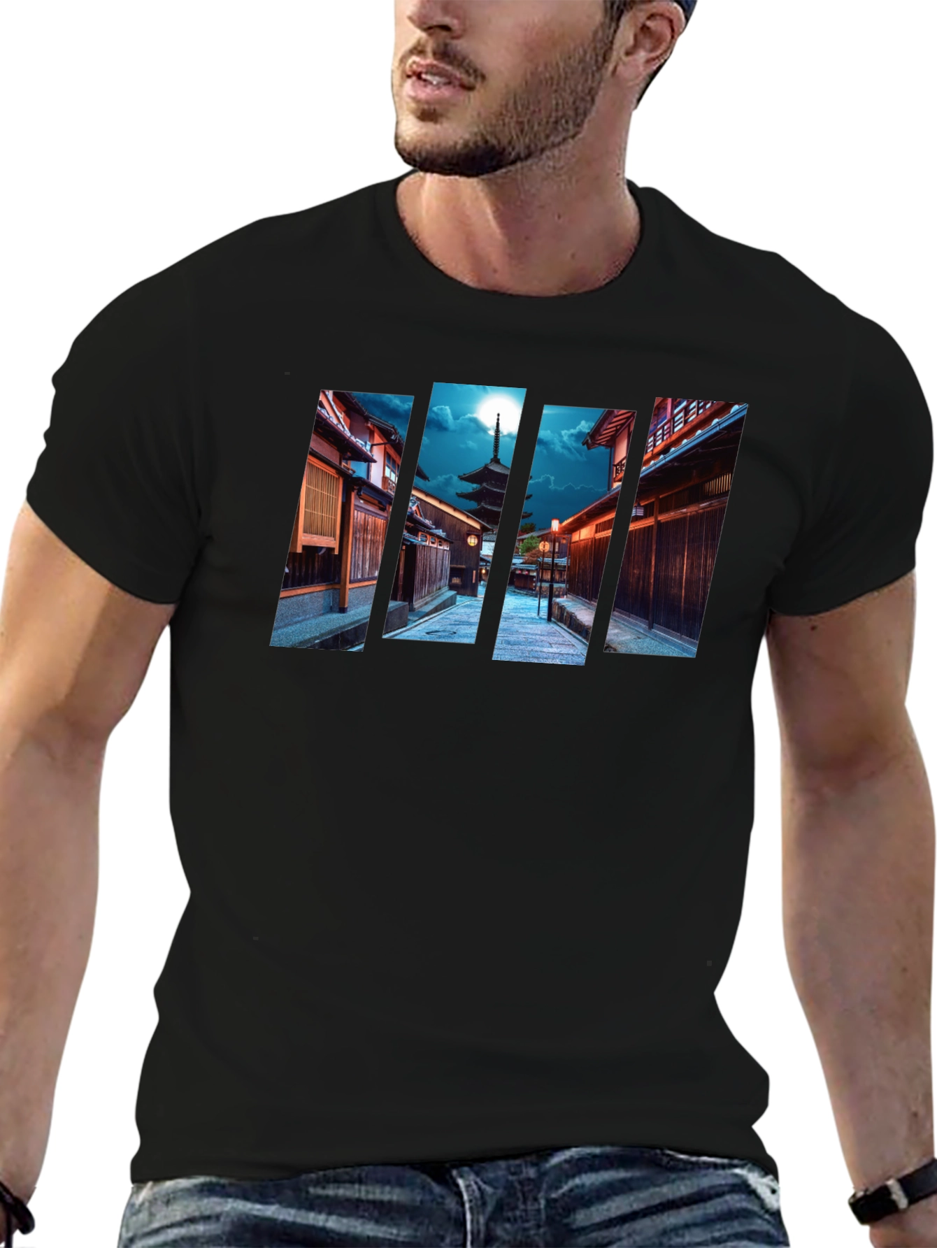 Kyoto Pagoda Graphic Tee - Cityscape Black T-Shirt