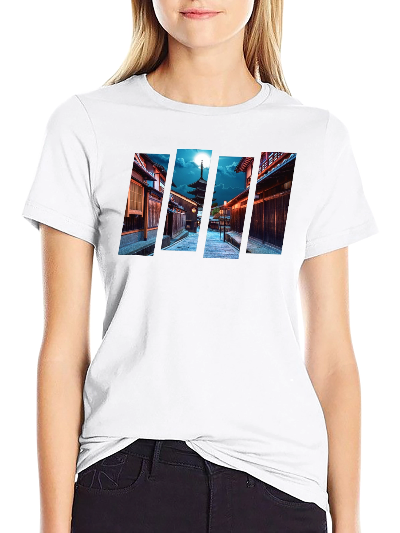 Kyoto Pagoda Graphic Tee - Cityscape Black T-Shirt