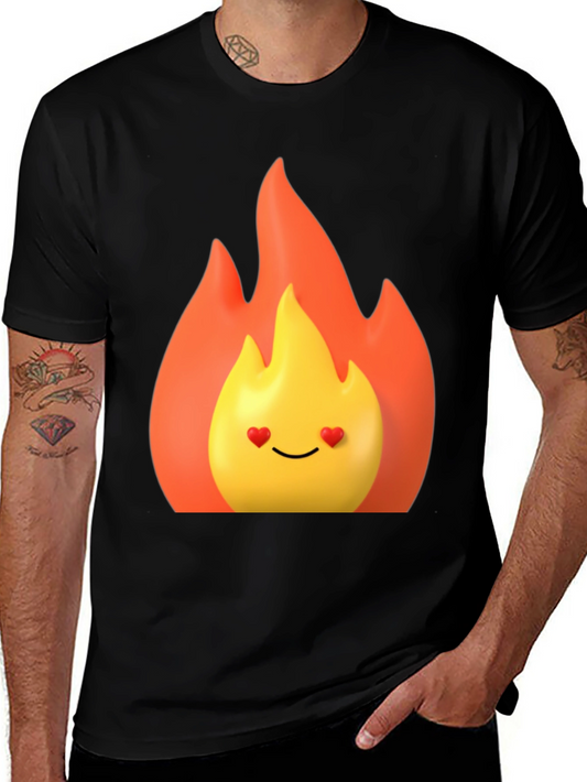 Flaming Heart Eyes Emoji Black T-Shirt