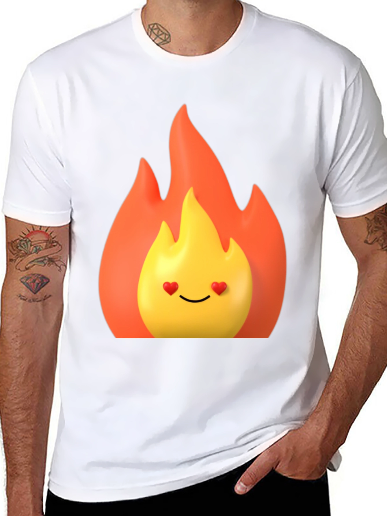 Flaming Heart Eyes Emoji Black T-Shirt