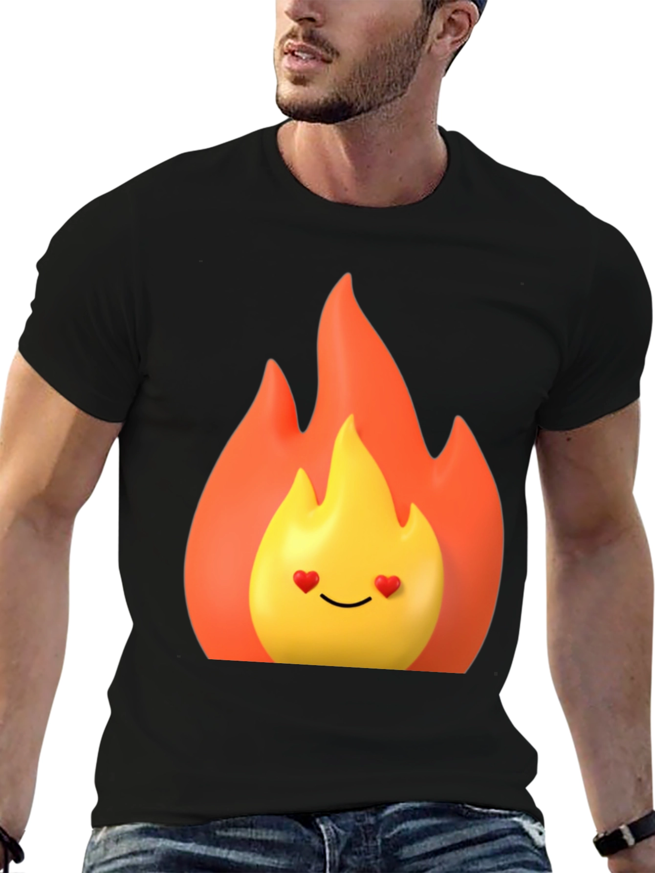 Flaming Heart Eyes Emoji Black T-Shirt