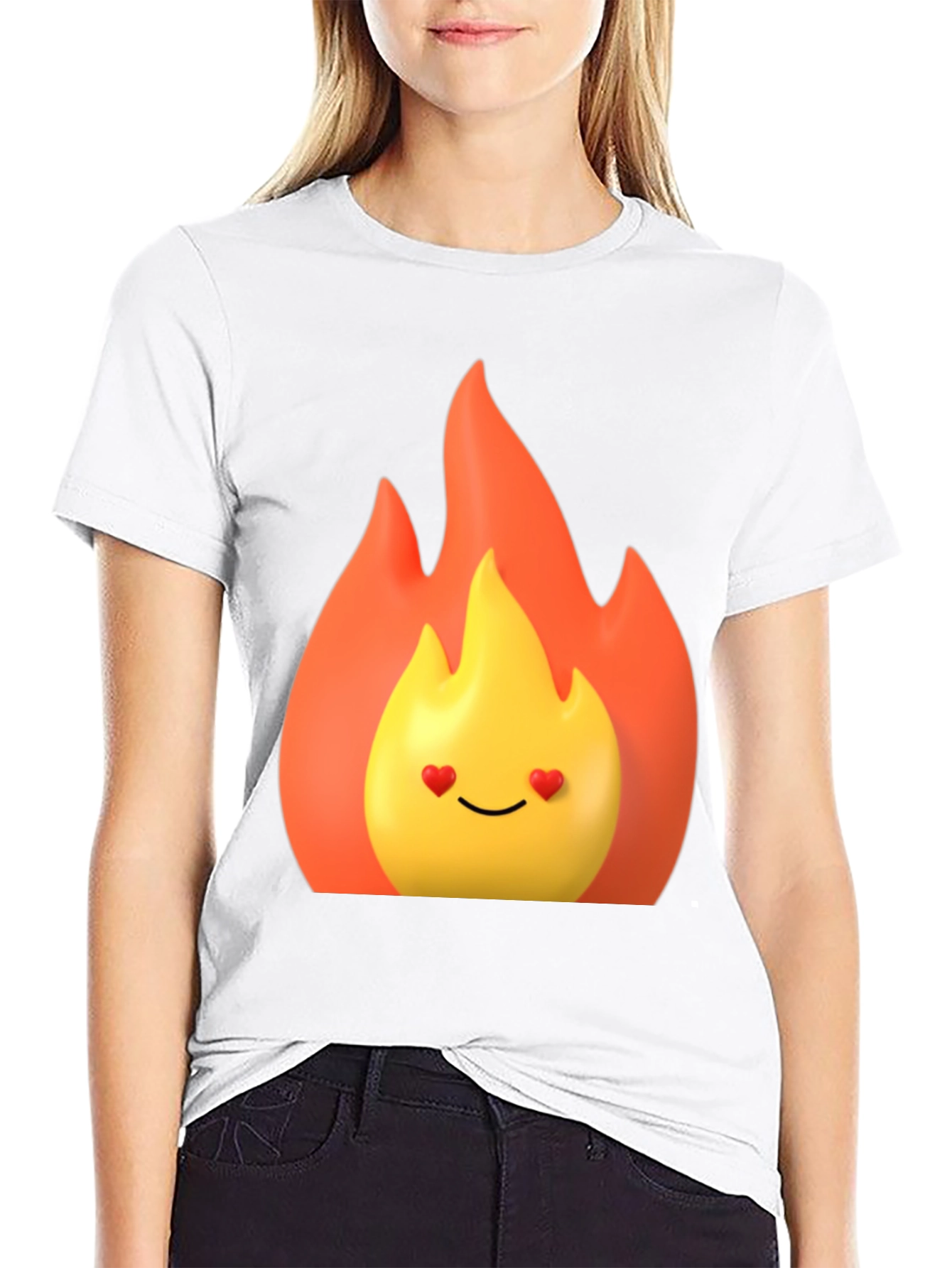 Flaming Heart Eyes Emoji Black T-Shirt