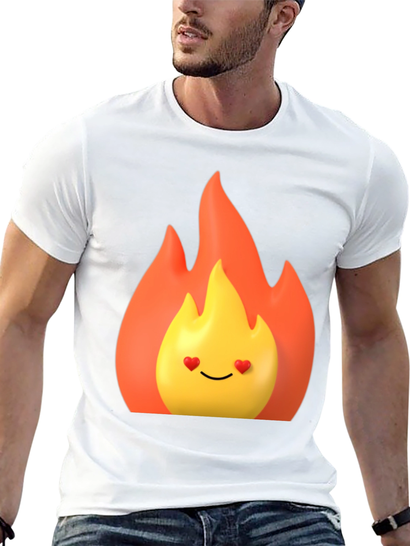 Flaming Heart Eyes Emoji Black T-Shirt