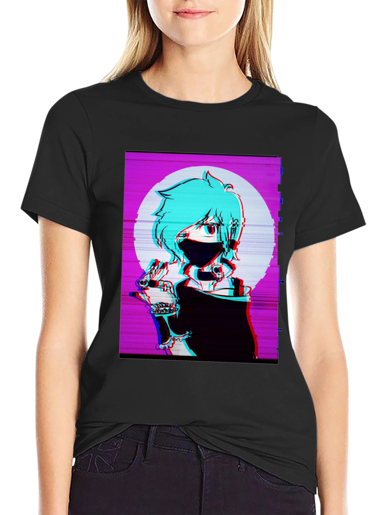 Anime Graphic Tee - Black Vaporwave T-Shirt