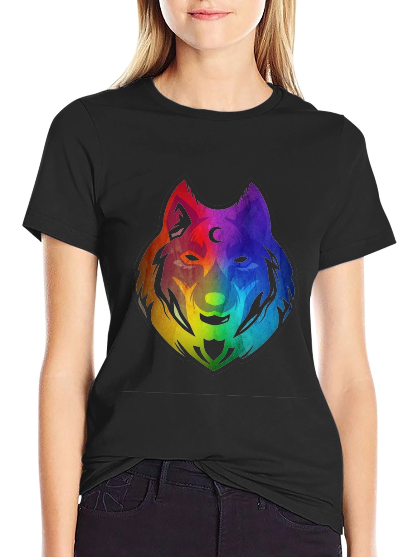 Rainbow Wolf Graphic T-Shirt - Black