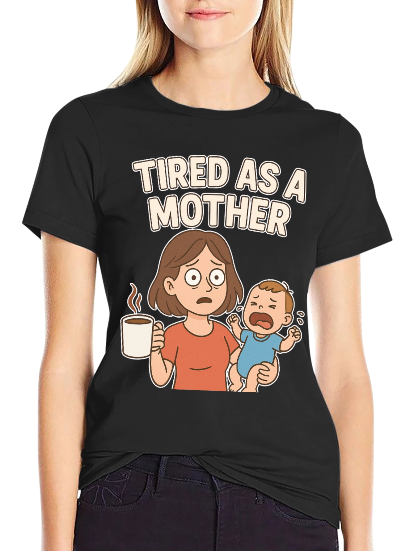 Tired as a Mother Cartoon Graphic T-Shirt