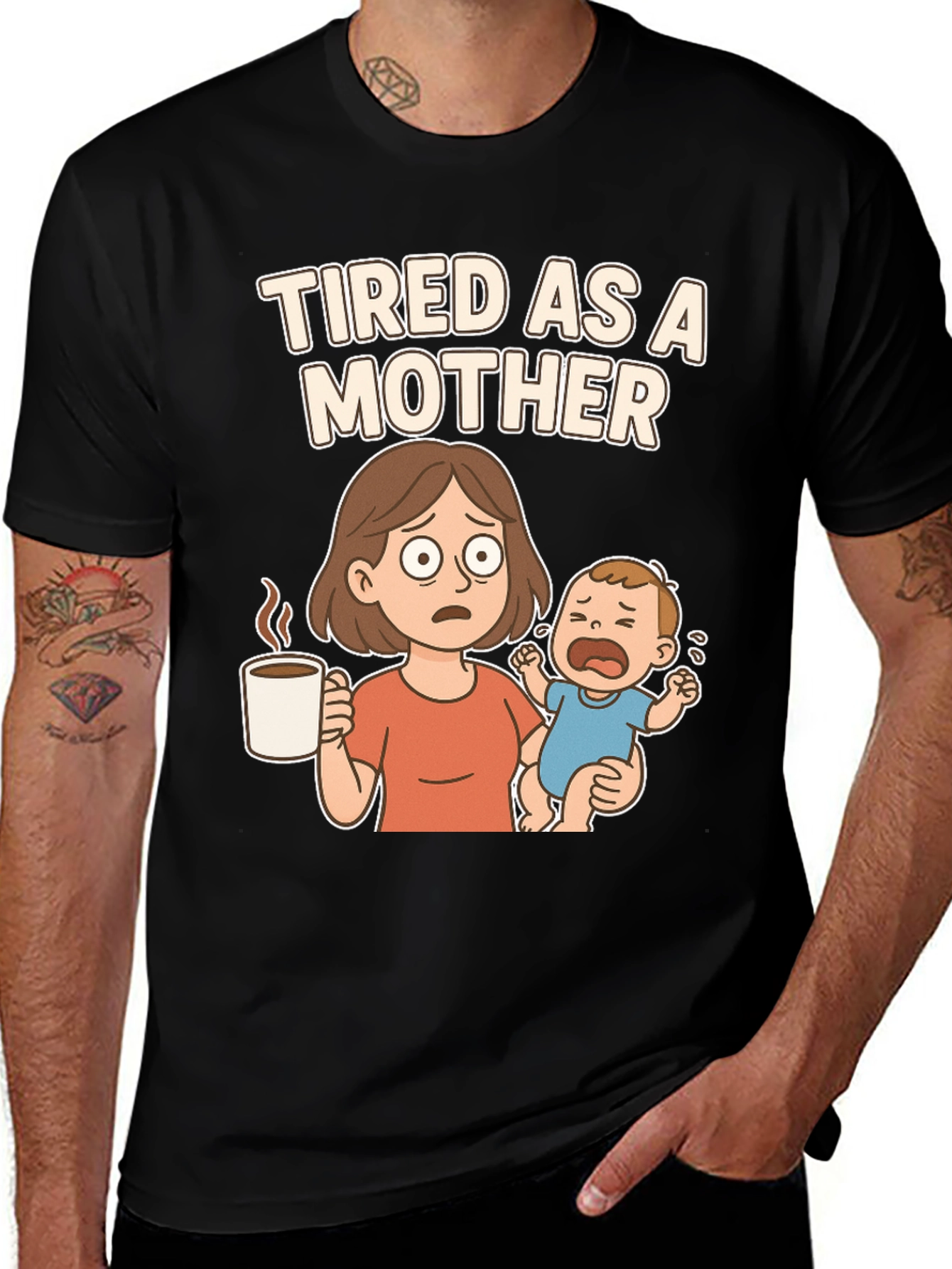 Tired as a Mother Cartoon Graphic T-Shirt