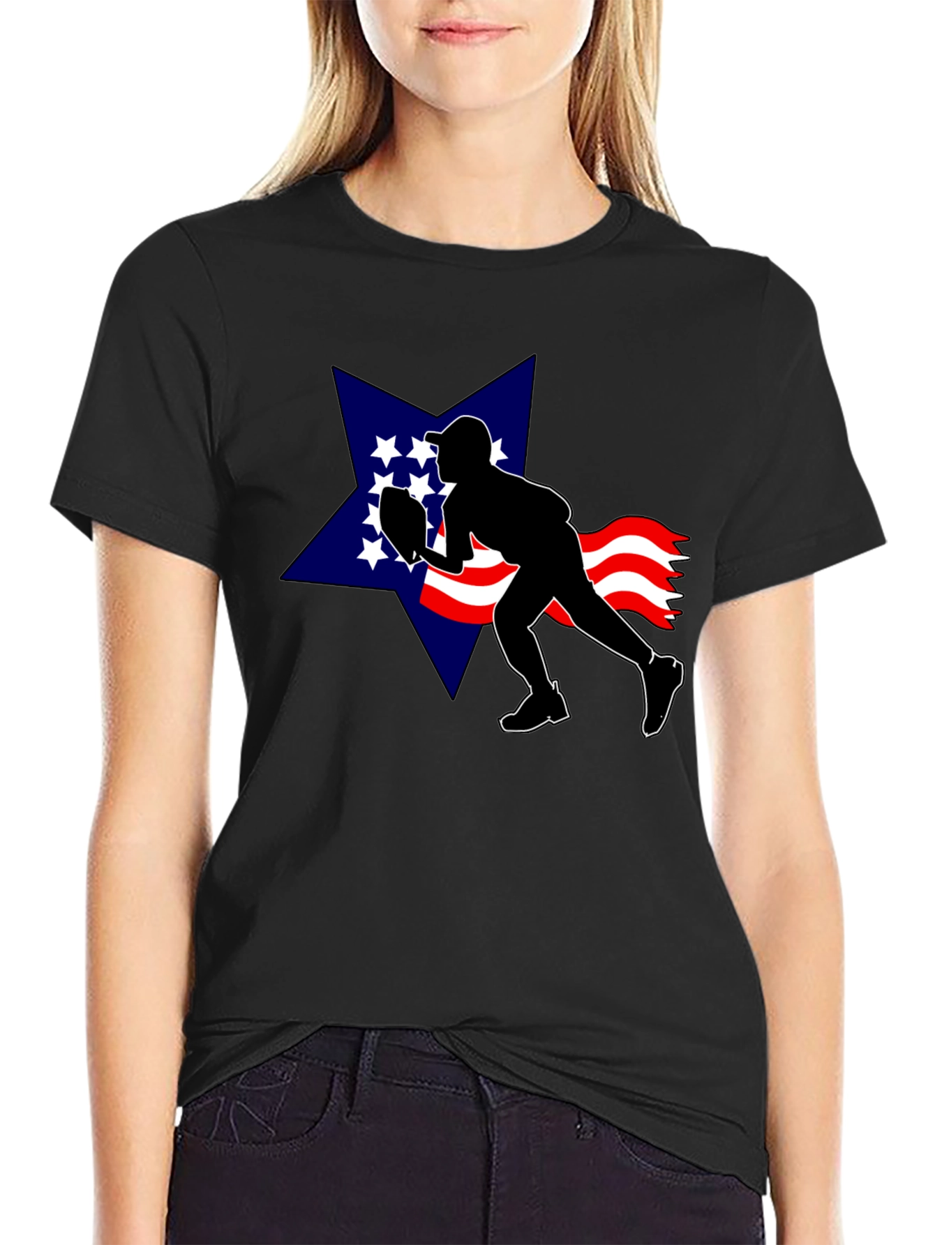 Patriotic Football T-Shirt: USA Star Silhouette
