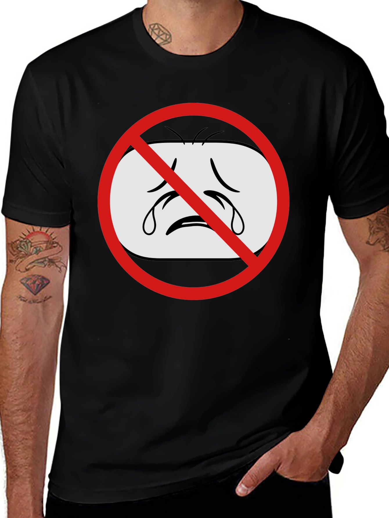 No Crying Graphic T-Shirt - Black Cotton Tee