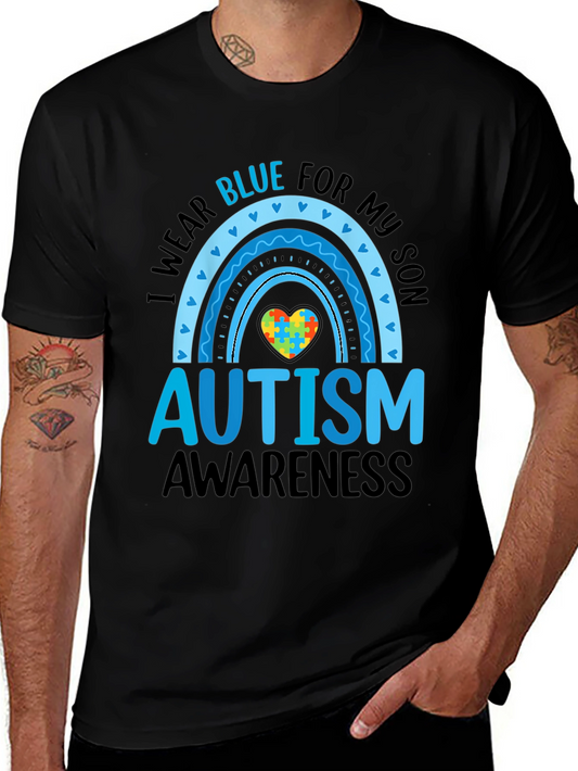 Autism Awareness Rainbow T-Shirt: I Wear Blue For My Son