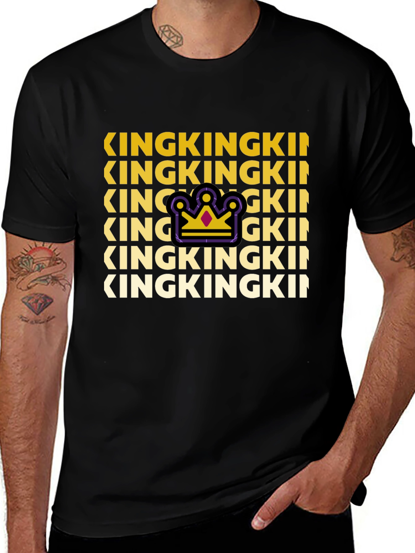 King Graphic Print Crew Neck Tee - Black