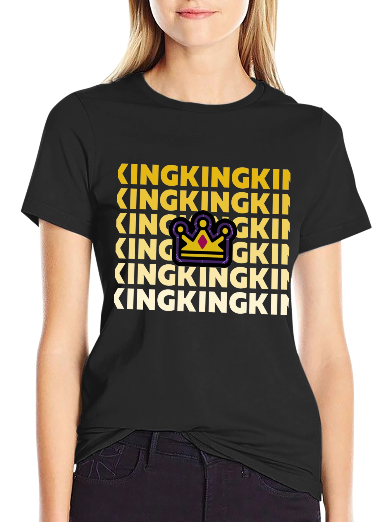 King Graphic Print Crew Neck Tee - Black