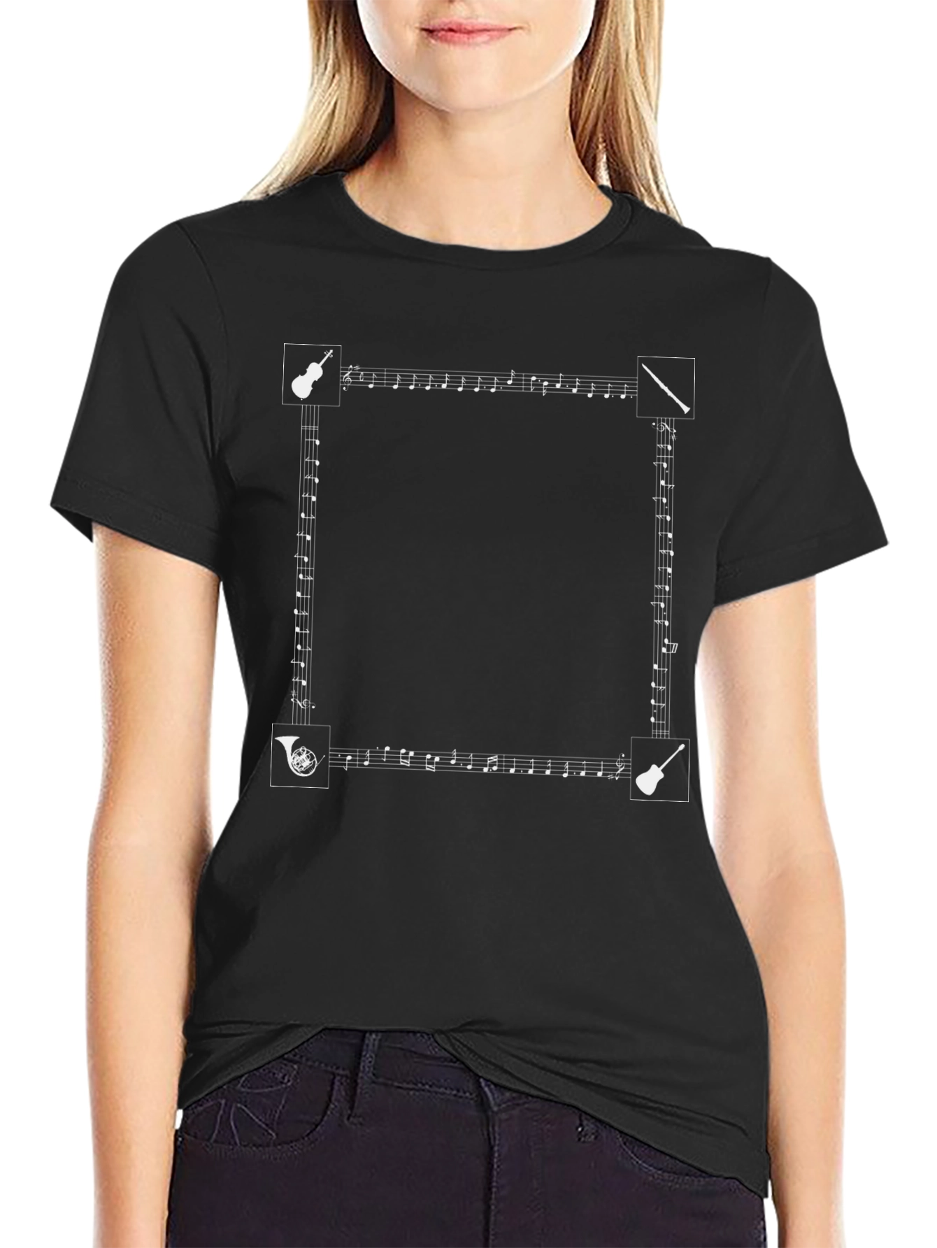 Musical Instruments & Notes Black T-Shirt