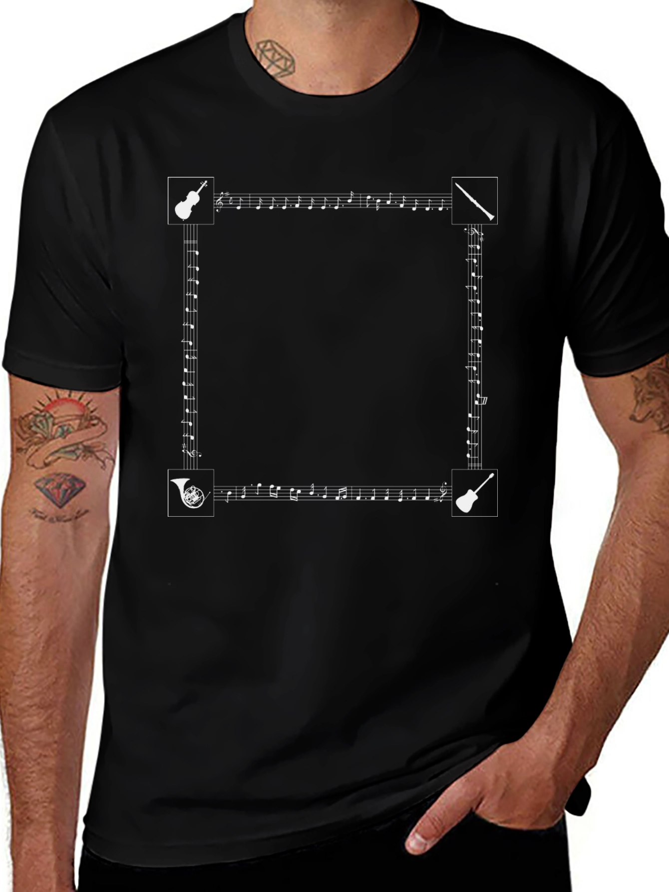 Musical Instruments & Notes Black T-Shirt