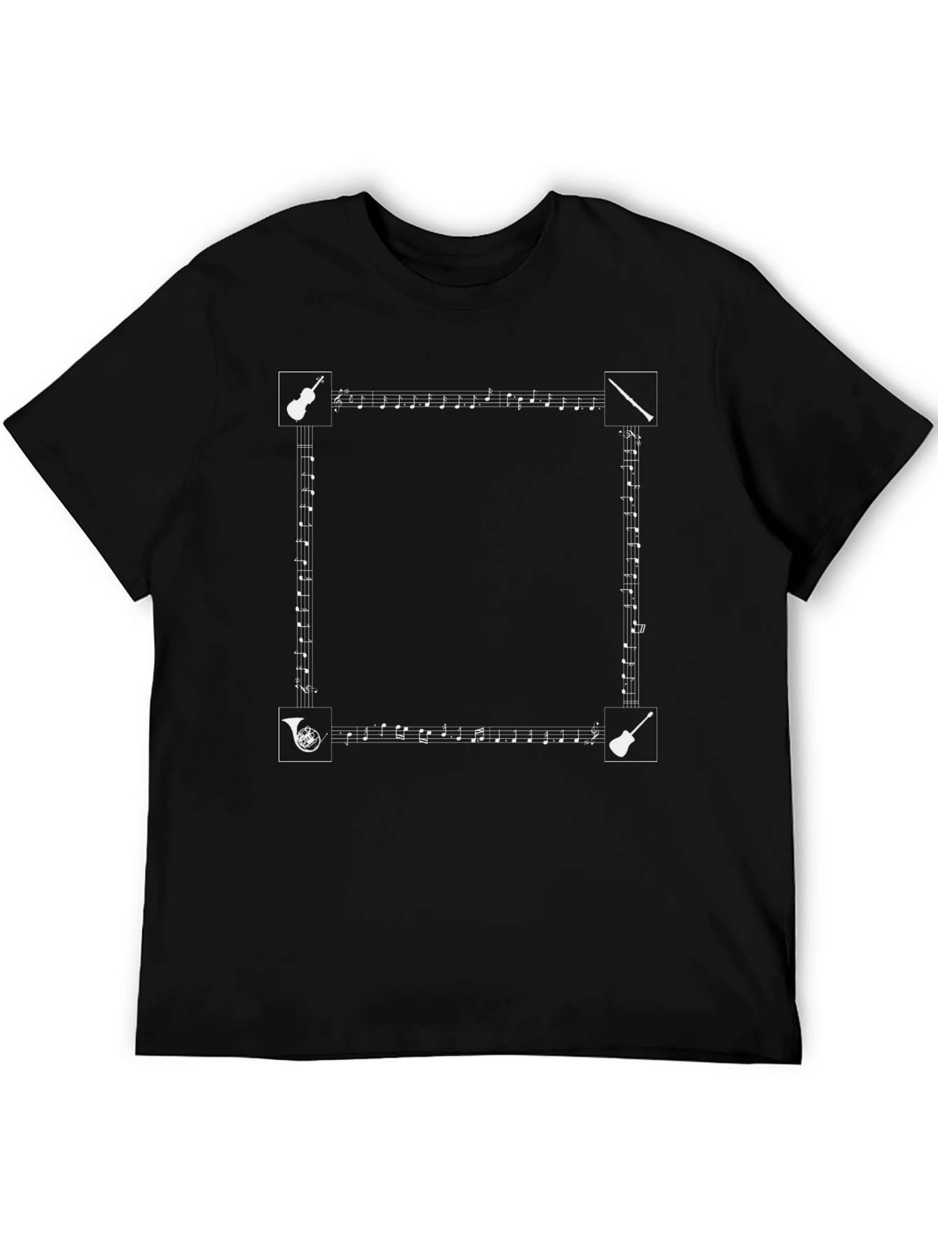 Musical Instruments & Notes Black T-Shirt