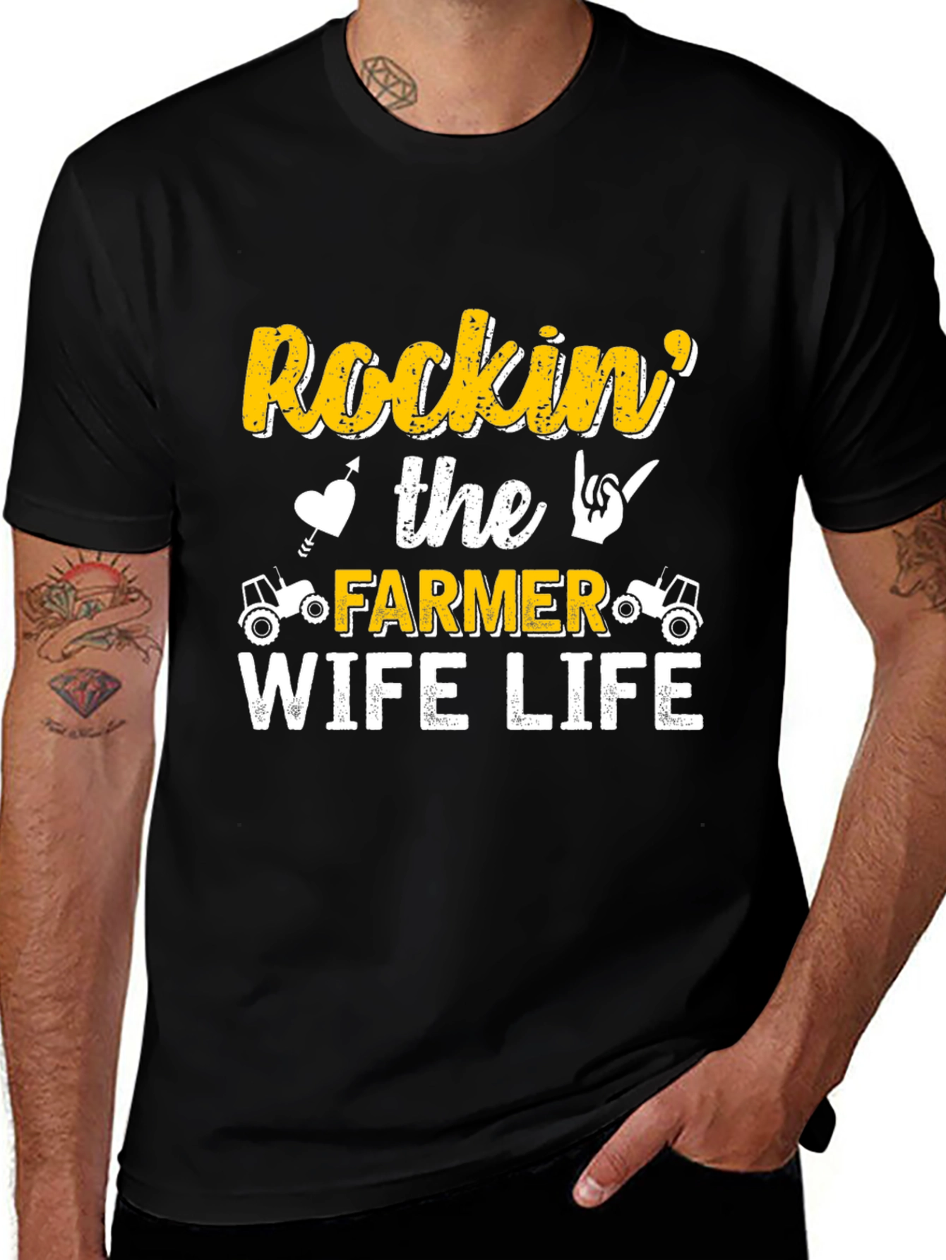 Rockin Farmer Wife Life Black T-Shirt