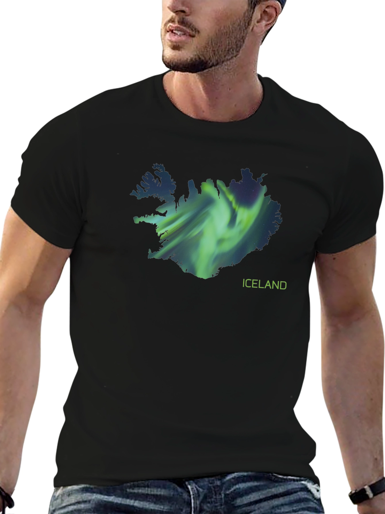 Iceland Aurora Borealis Map Black T-Shirt