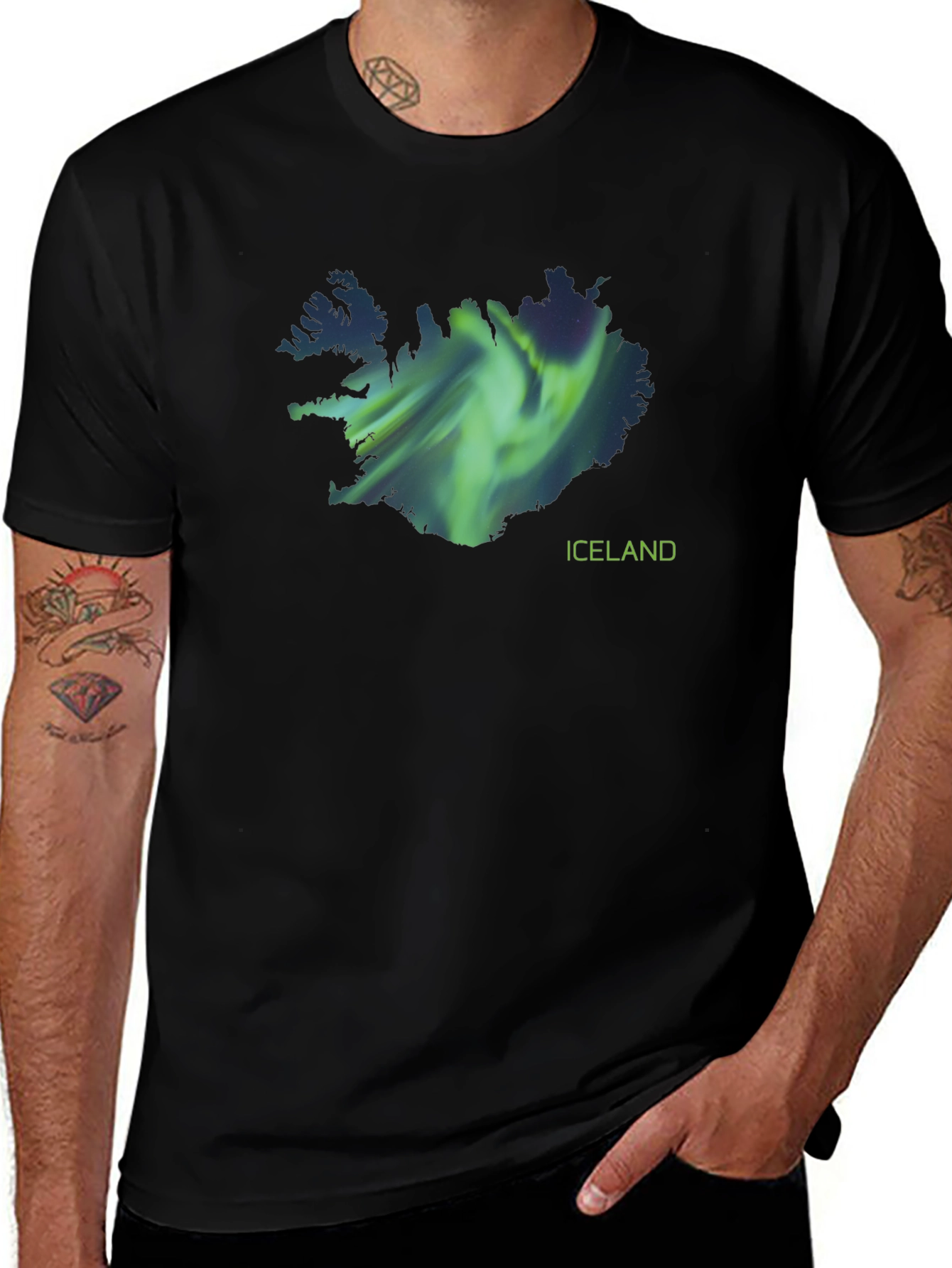 Iceland Aurora Borealis Map Black T-Shirt