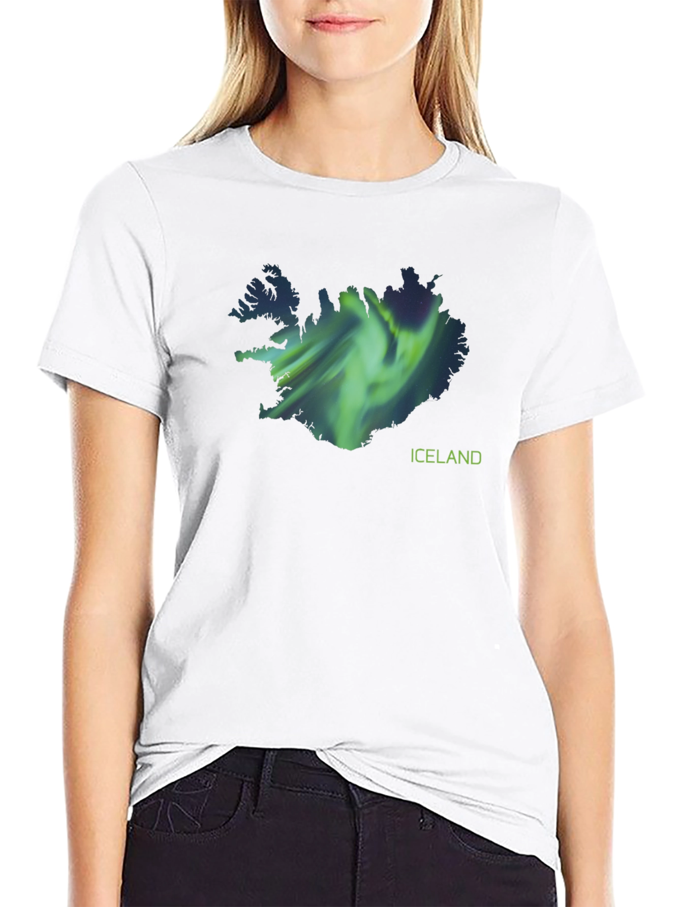 Iceland Aurora Borealis Map Black T-Shirt